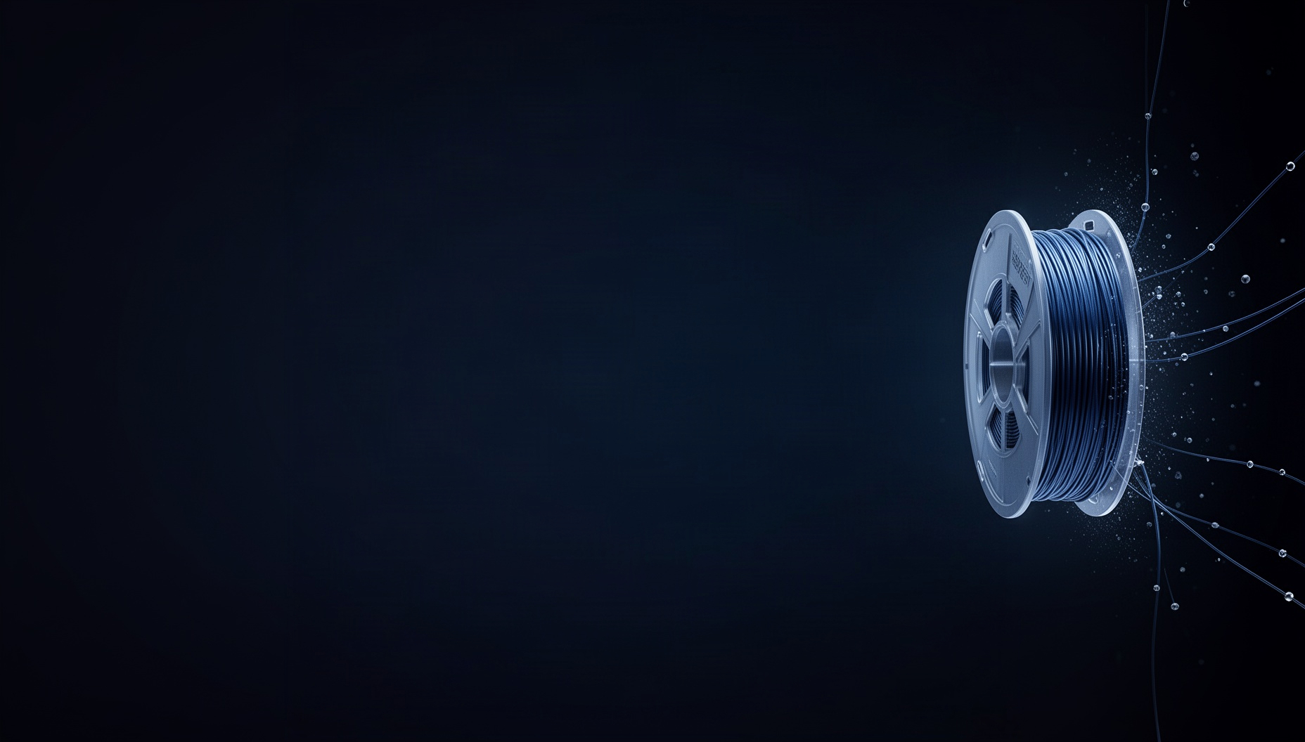 3d printing PowerPoint background with a holographic filament spool on the right edge, deep navy