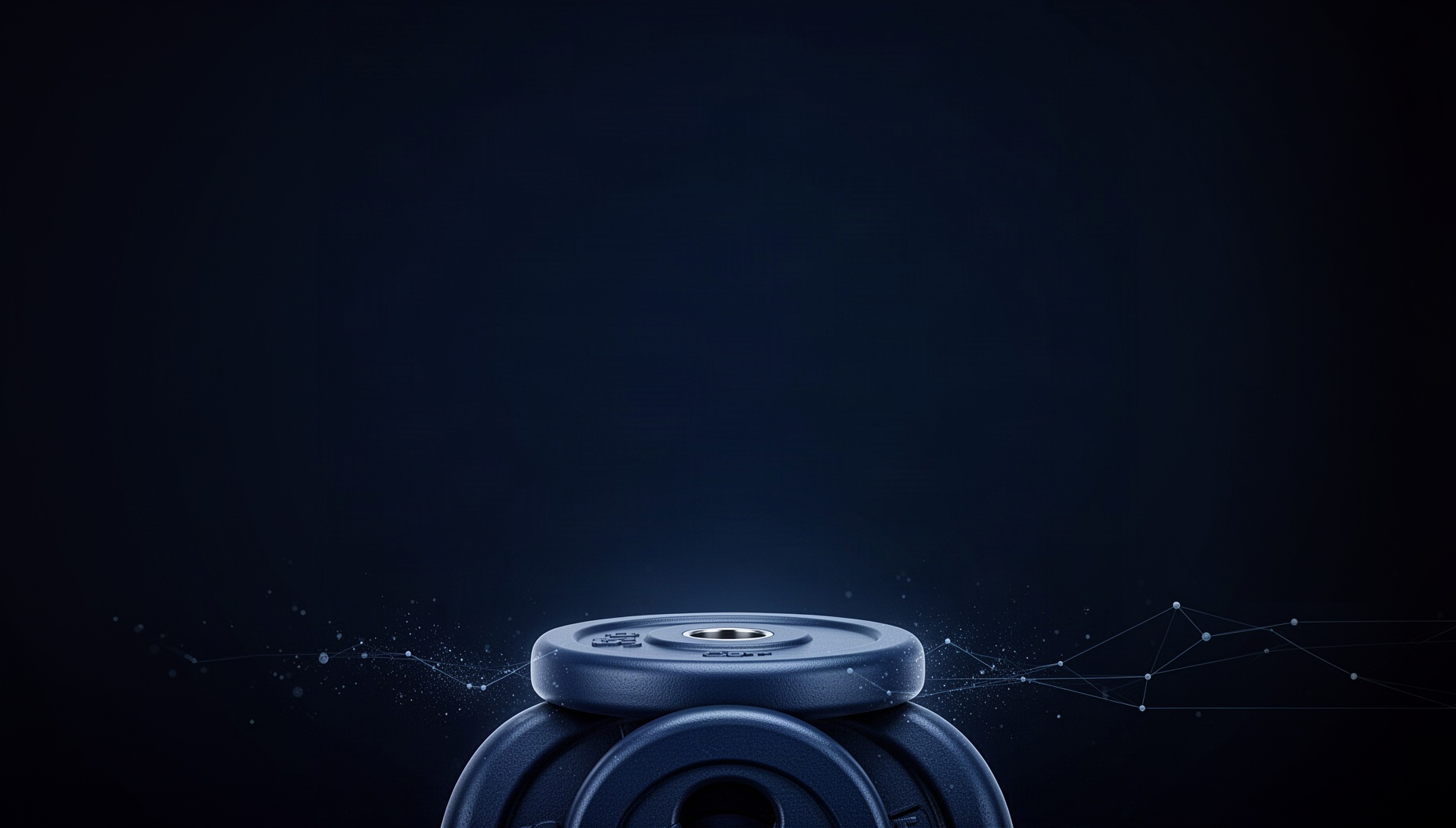 Gym PowerPoint background with a holographic weight plate along the bottom edge, deep navy