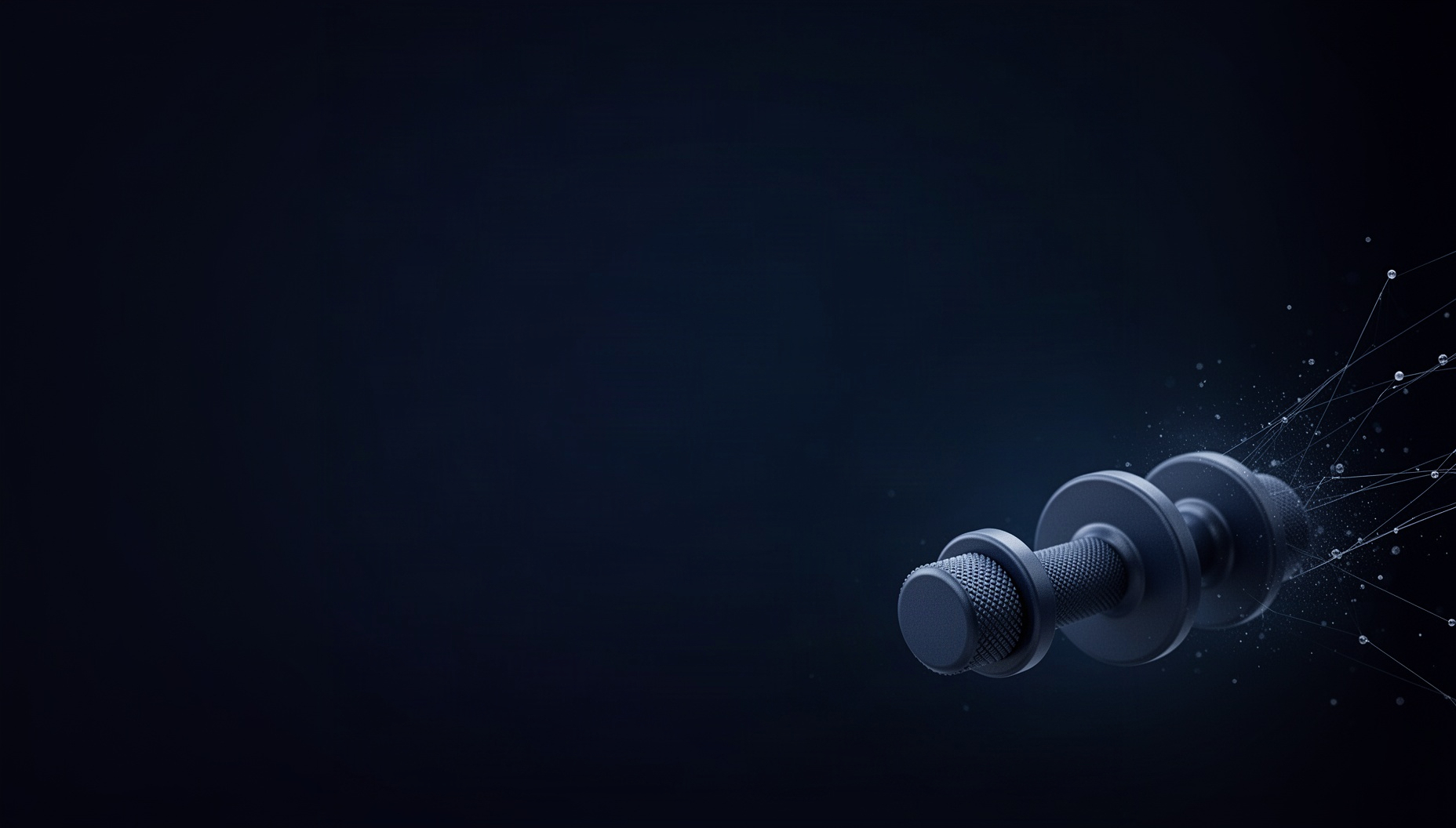 Gym PowerPoint background with a holographic dumbbell in opposite corners, deep navy