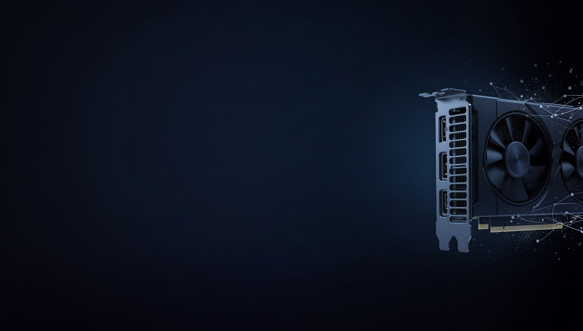 Computer hardware powerpoint background with a graphics card on the right edge, deep navy