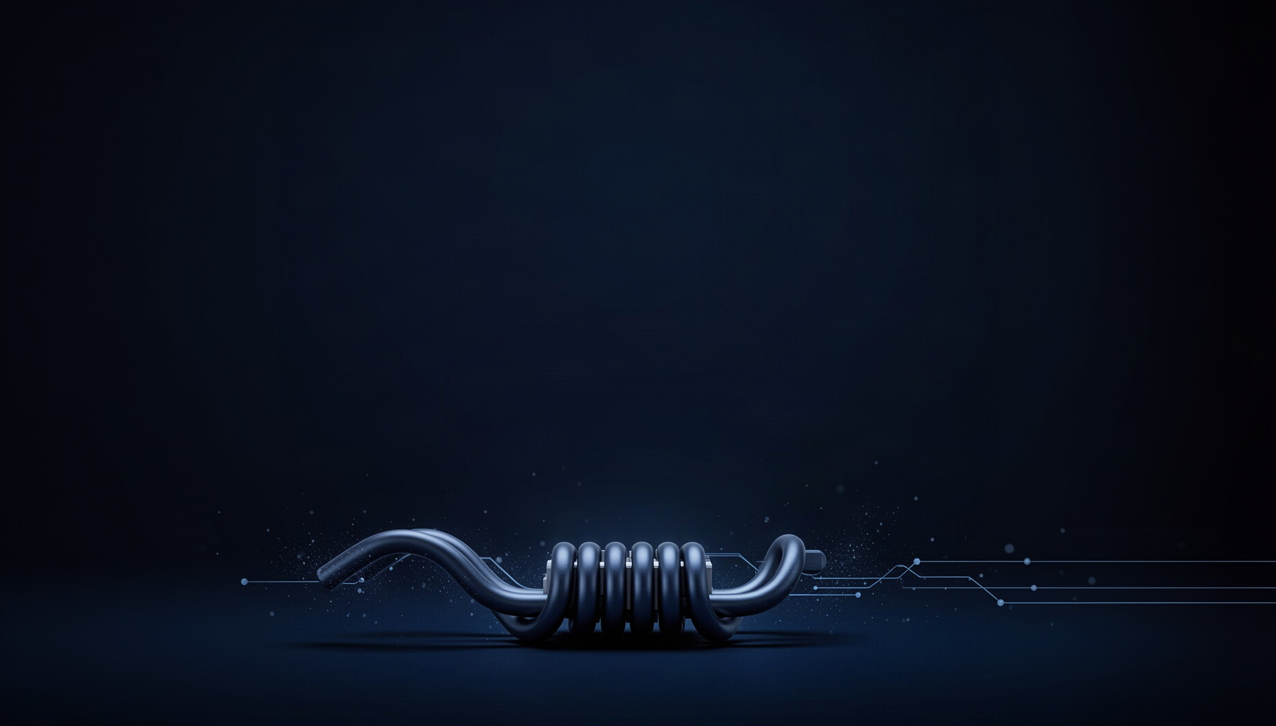 Computer hardware powerpoint background with a heat pipe along the bottom edge, deep navy