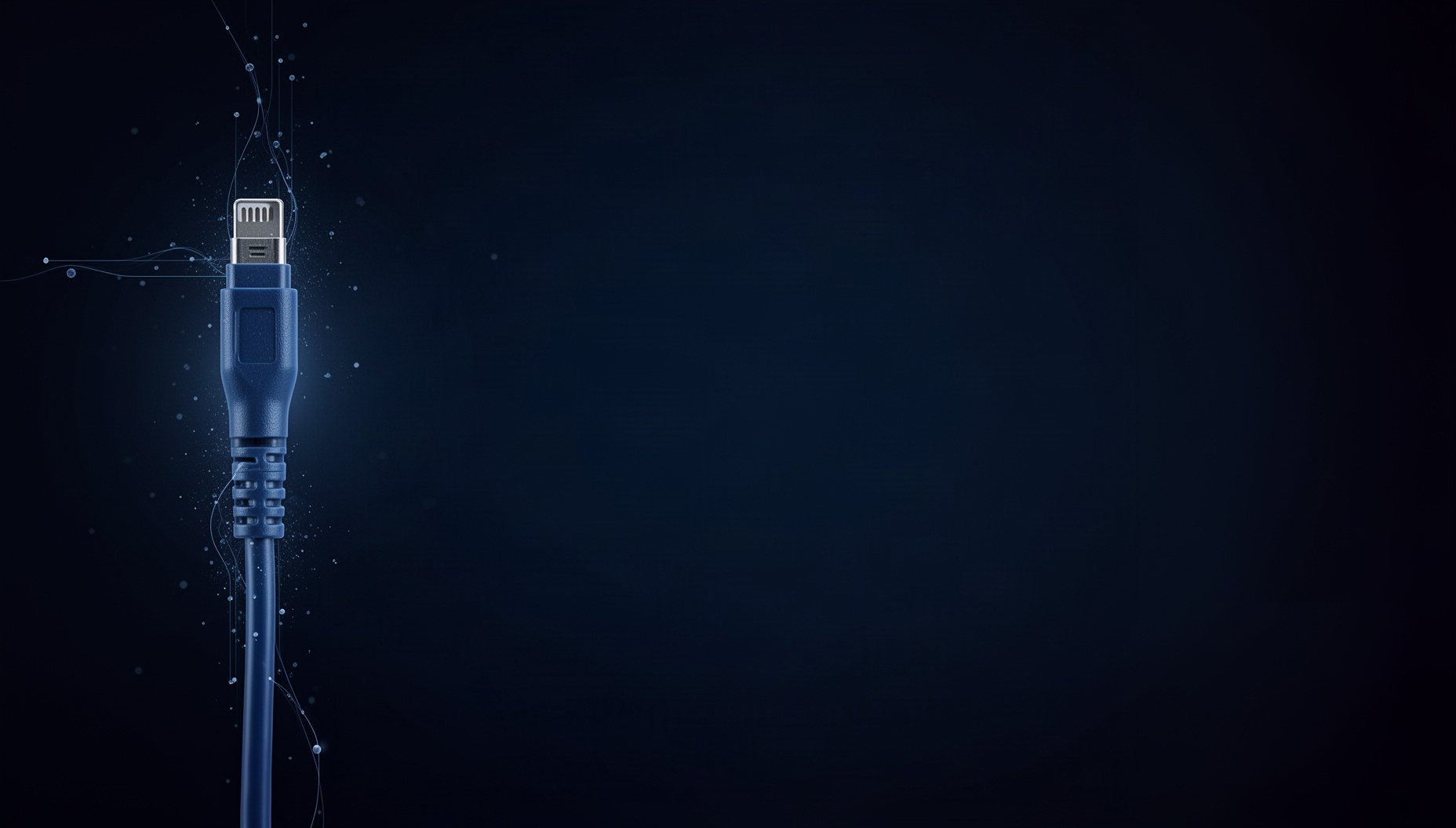 Sensor powerpoint background with a holographic sensor cable on the left edge, deep navy