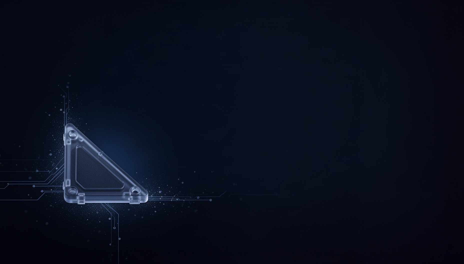 Sensor powerpoint background with a holographic photodiode module in opposite corners (bottom left, top right), deep navy