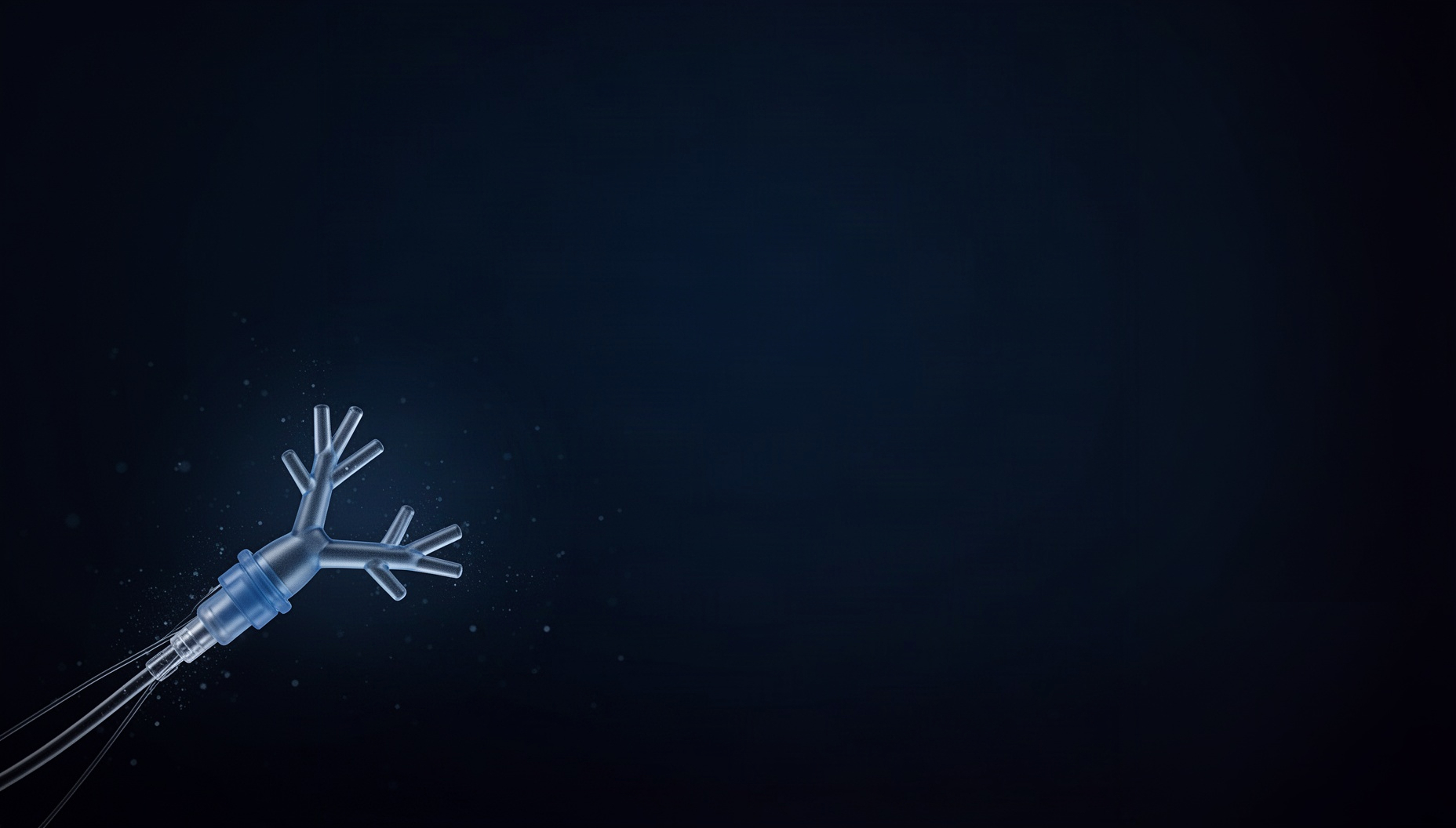 Respiratory therapy PowerPoint background with a holographic breathing circuit in opposite corners, deep navy