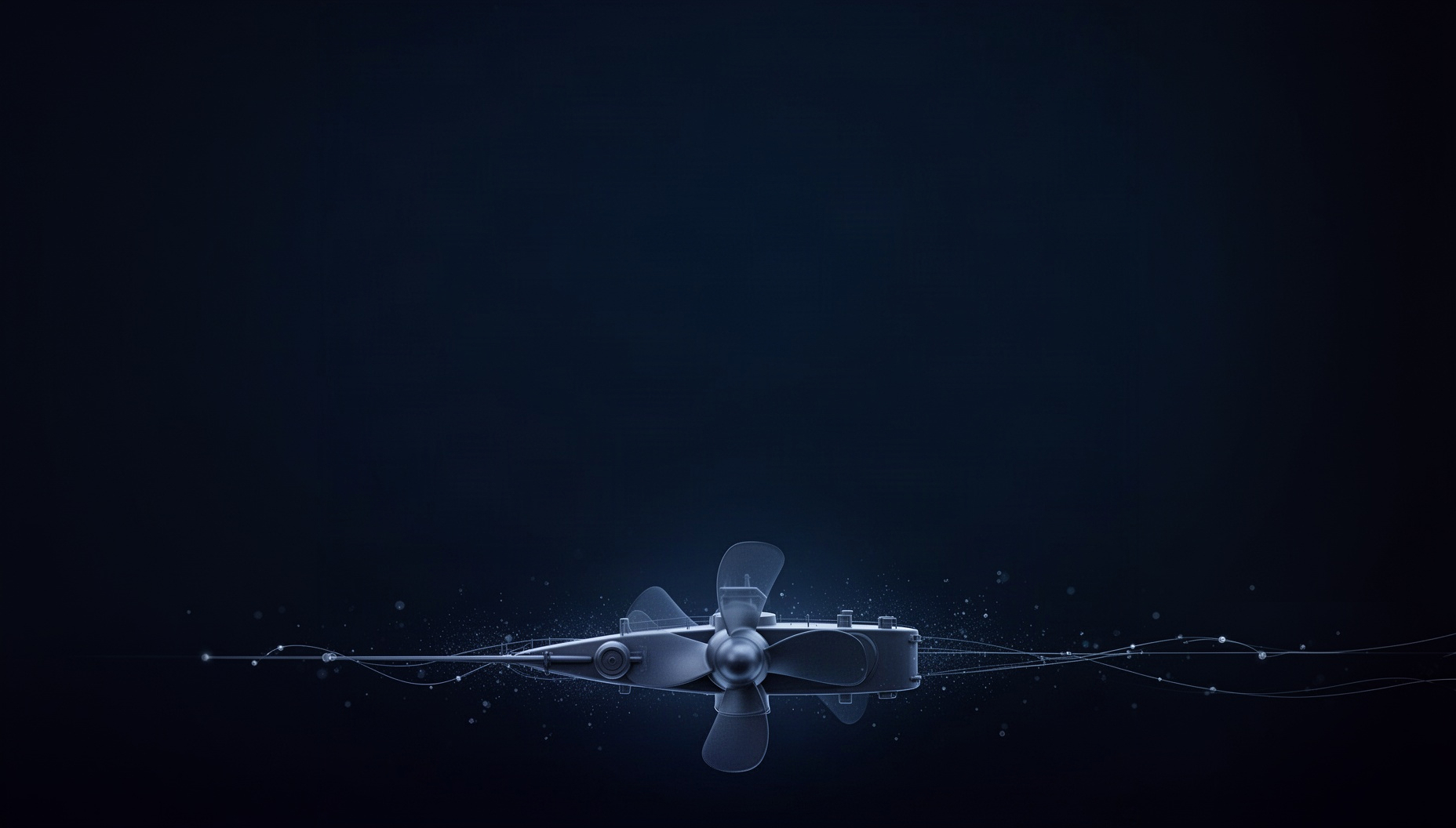 Shipping PowerPoint background with a ship propeller along the bottom edge, deep navy