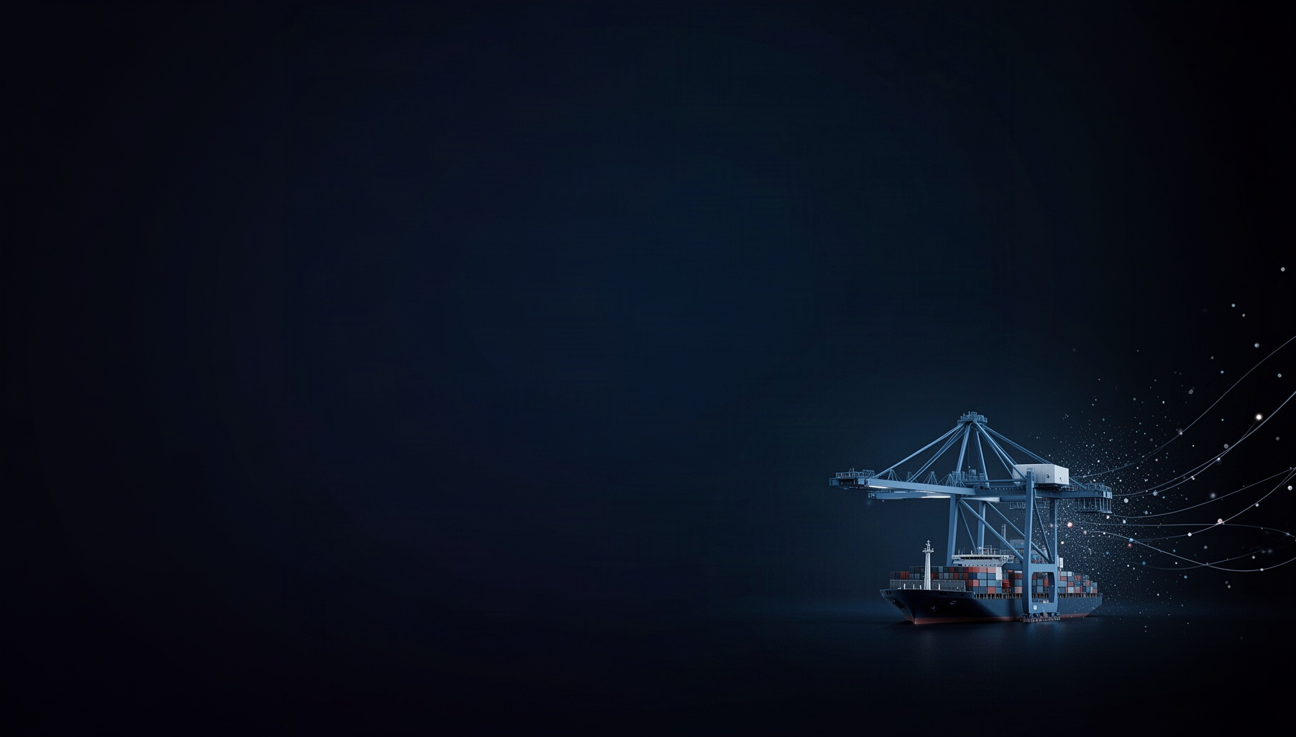Shipping PowerPoint background with a container crane hook in opposite corners, deep navy