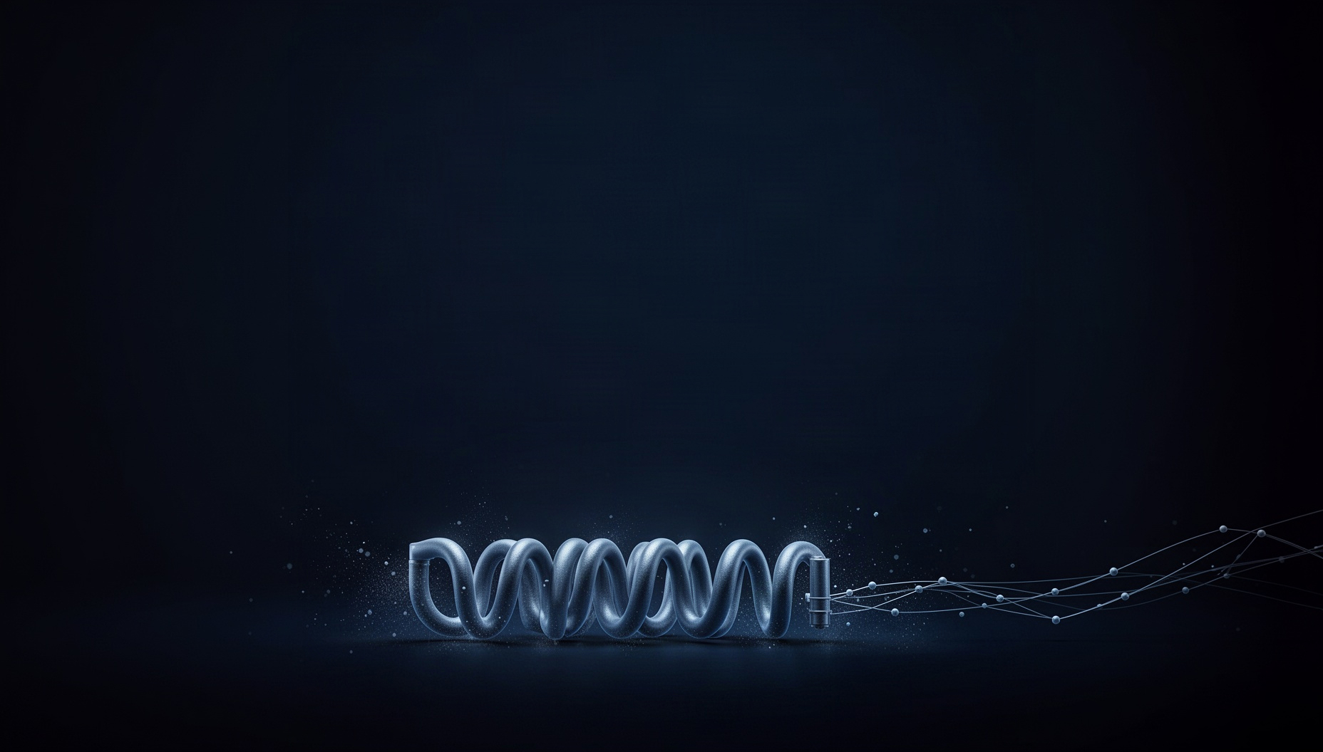 Chemistry slide background with a cooling coil along the bottom edge, deep navy