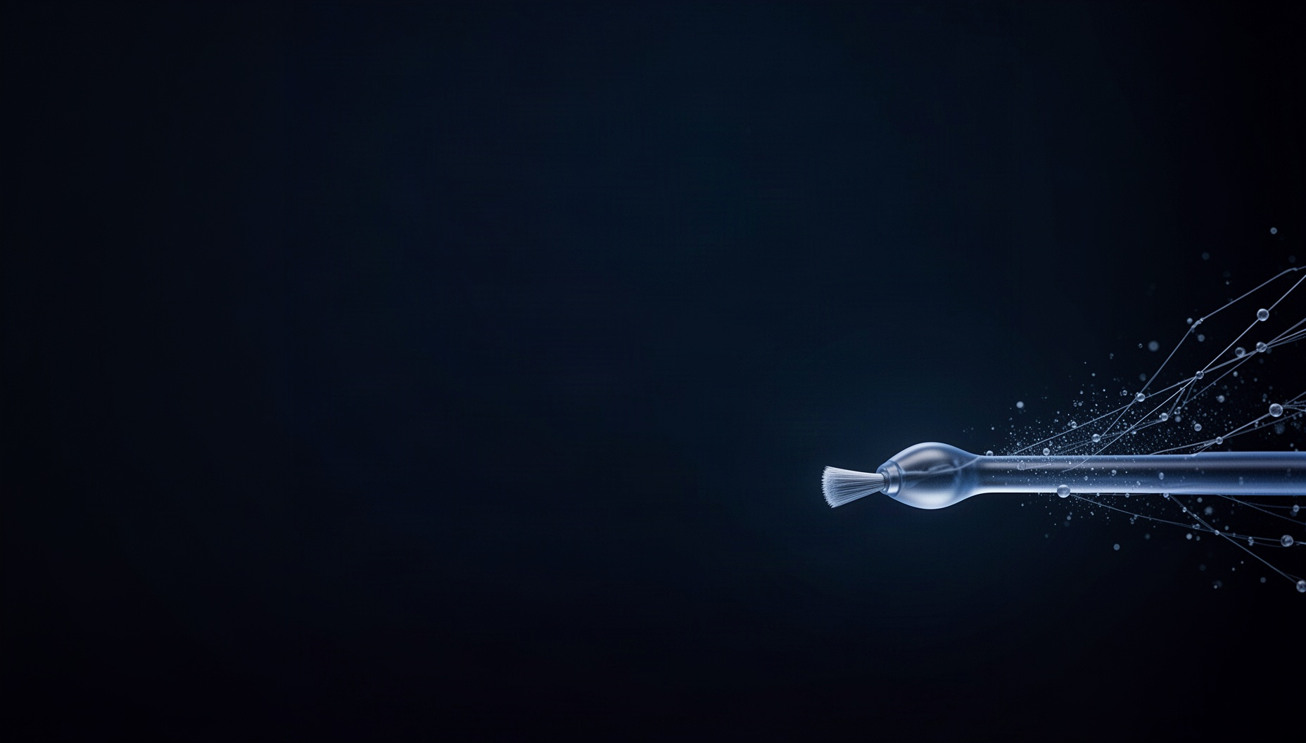 Healthcare PowerPoint background with a holographic cytology brush in opposite corners, deep navy
