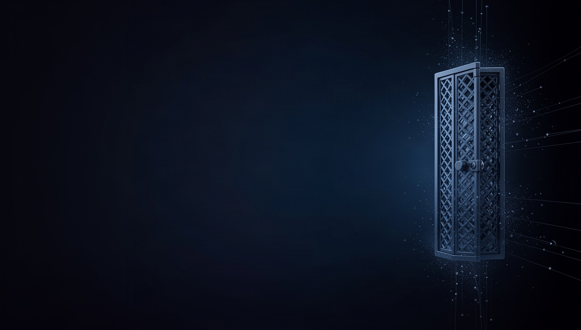 Finance presentation background with an illustrated safe deposit cabinet on the right edge, deep navy