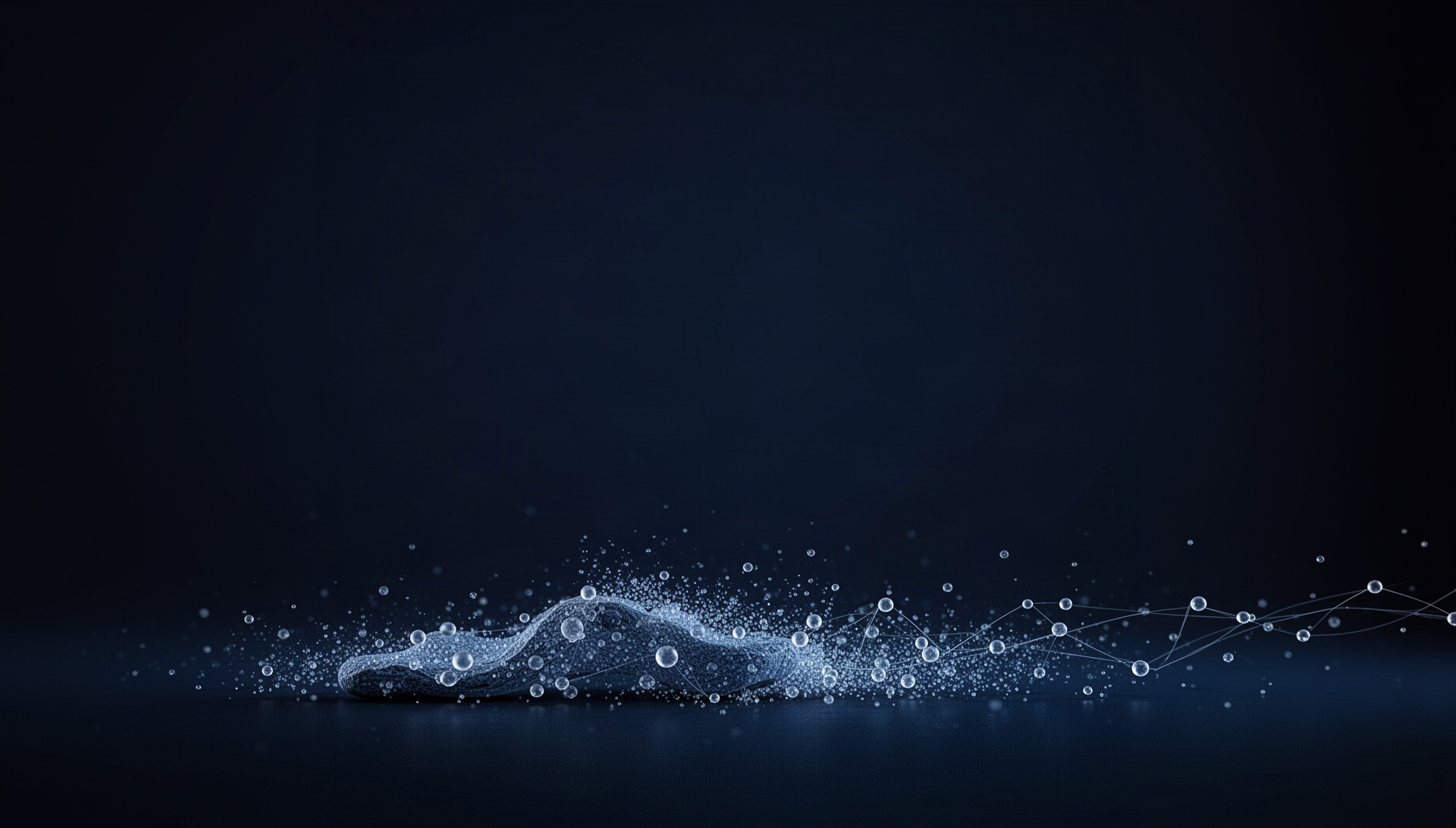 Finance presentation background with an illustrated particle drift along the bottom edge, deep navy