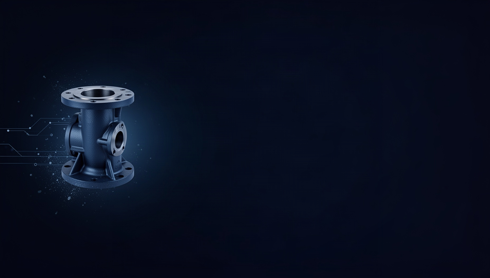 Mechanical engineering PowerPoint background with a holographic pump casing on the left edge, deep navy