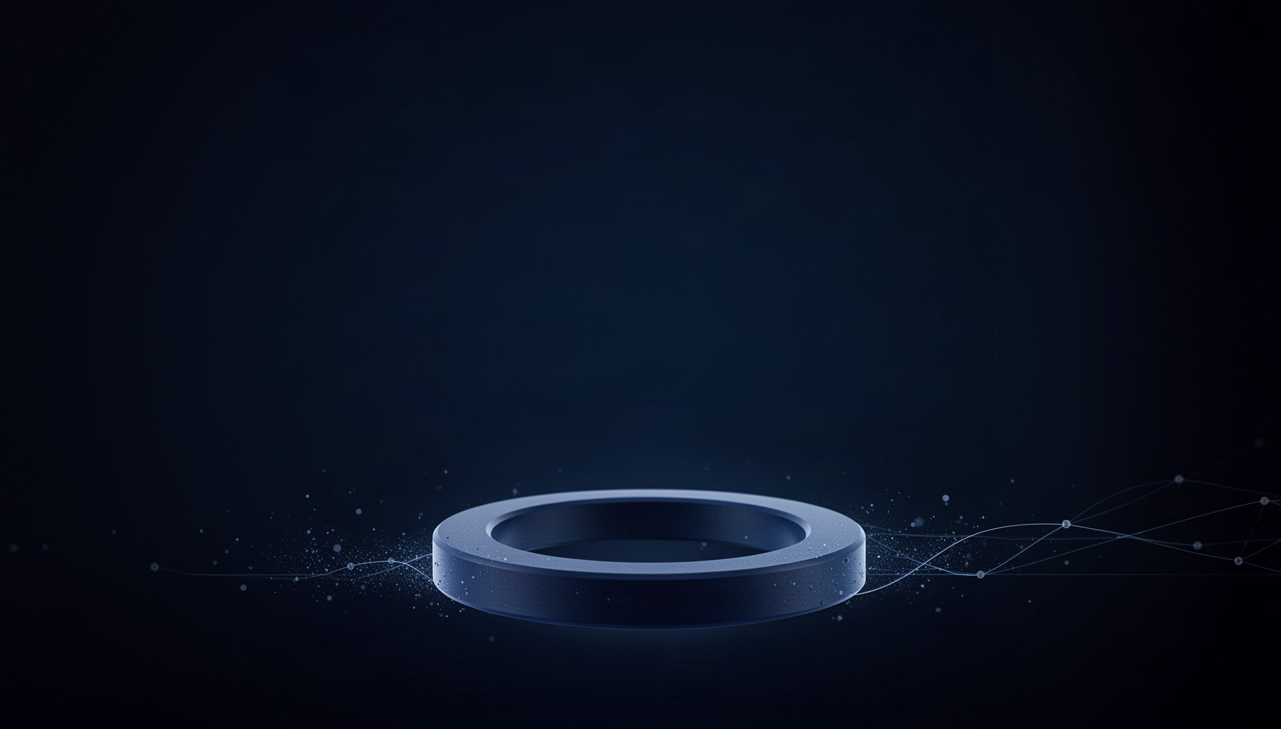 Mechanical engineering PowerPoint background with a holographic wear ring along the bottom edge, deep navy