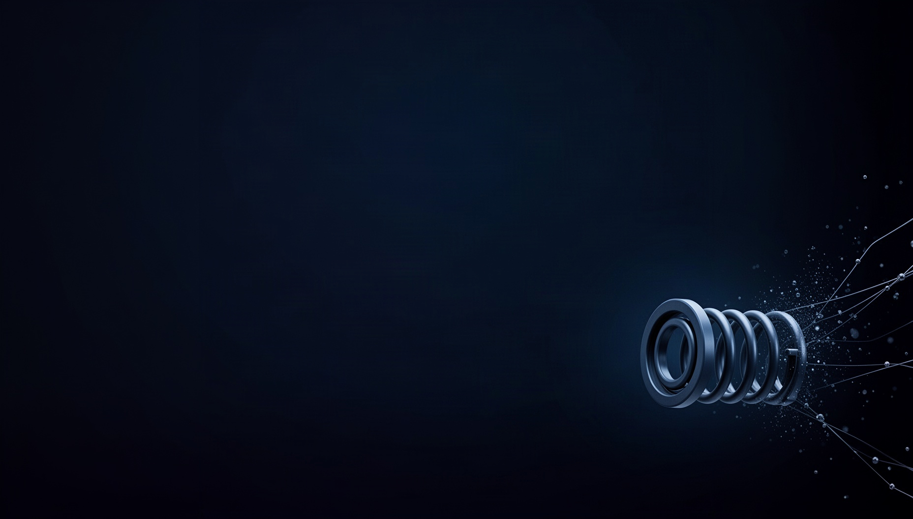 Mechanical engineering PowerPoint background with a holographic seal spring in opposite corners, deep navy