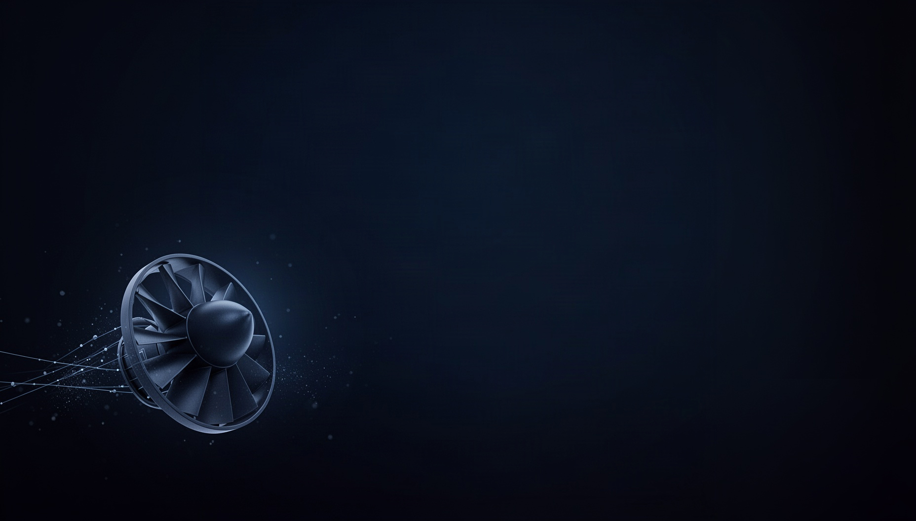 Mechanical engineering PowerPoint background with a holographic diffuser in opposite corners, deep navy