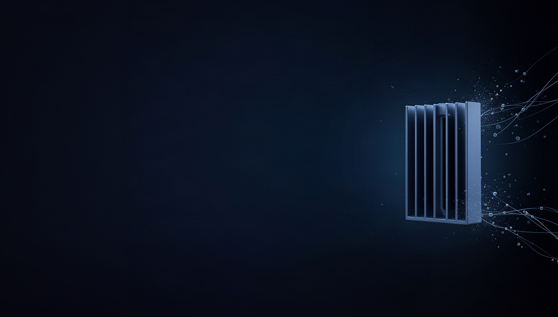 Automotive PowerPoint background with a holographic heat sink on the right edge, deep navy