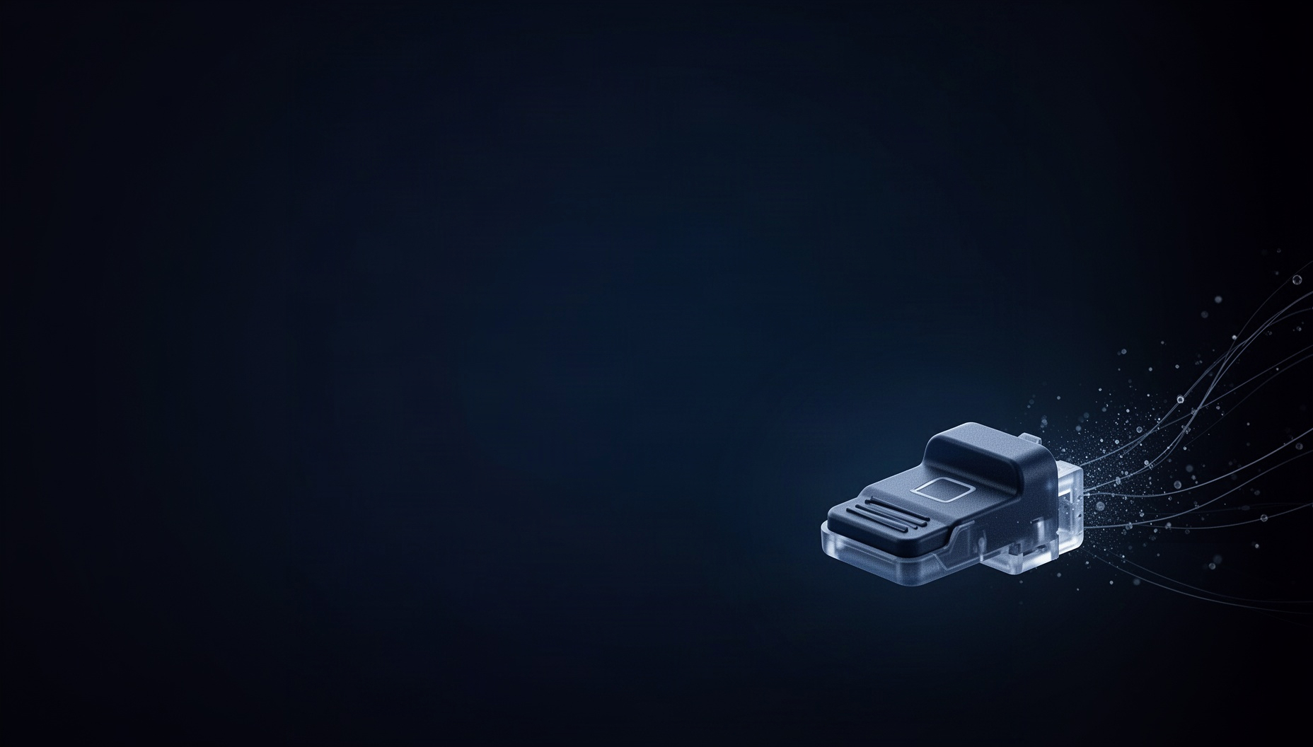 Automotive PowerPoint background with a holographic switch connector in opposite corners, deep navy