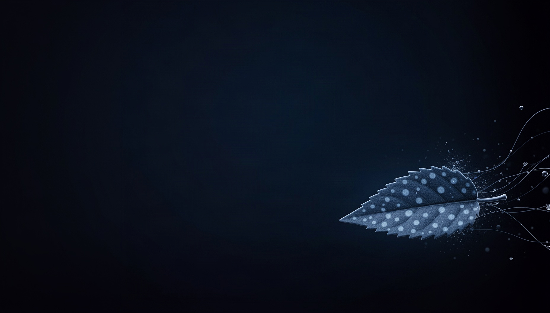 Science slide background with a spotted leaf in opposite corners, deep navy