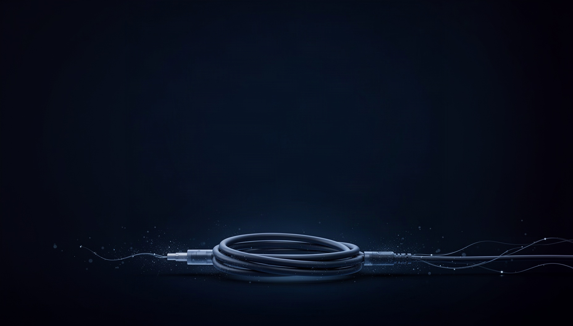 Electrical presentation background with a holographic coiled cable along the bottom edge, deep navy