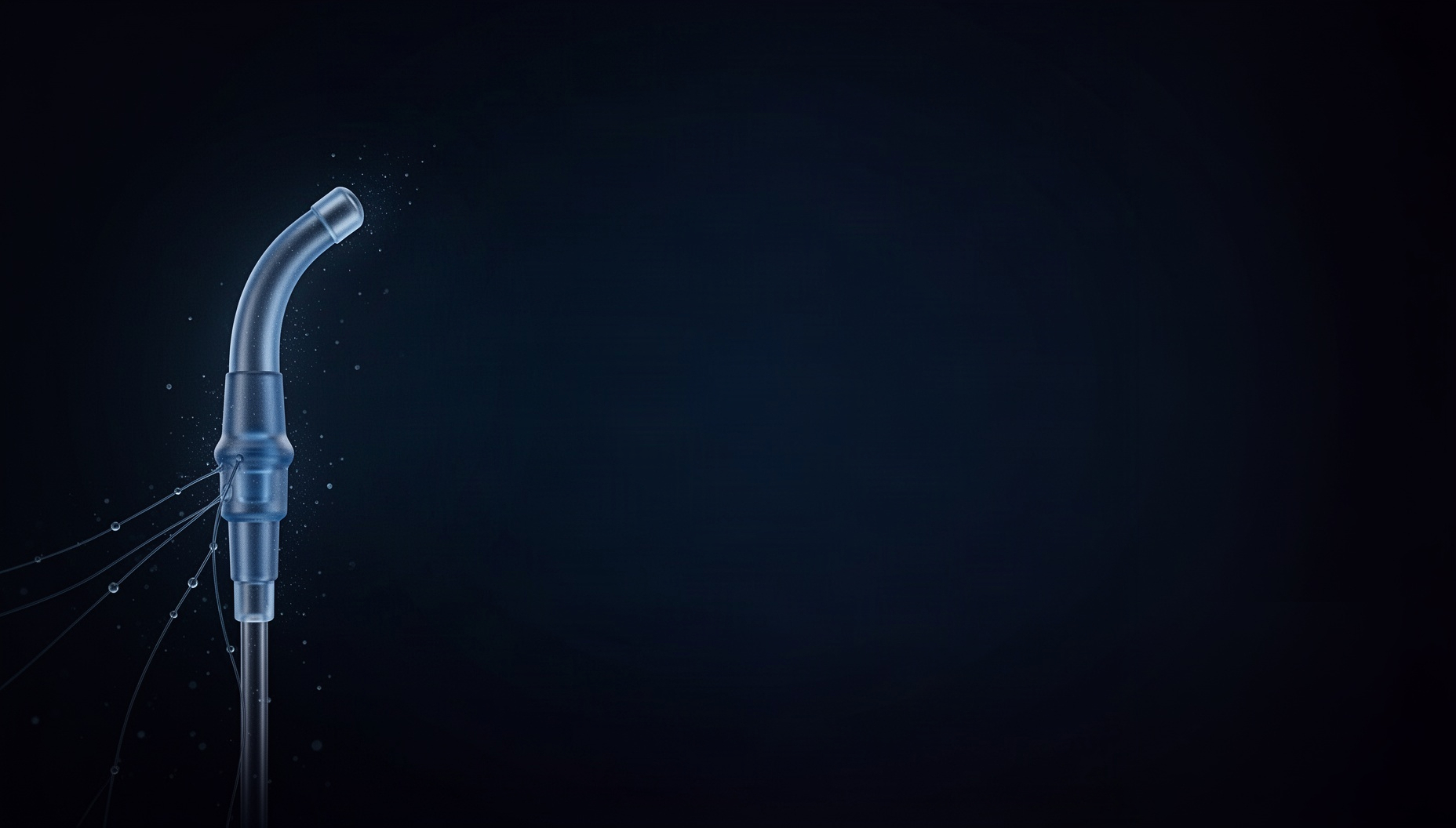 Medical background for slides with a holographic venous cannula on the left edge, deep navy