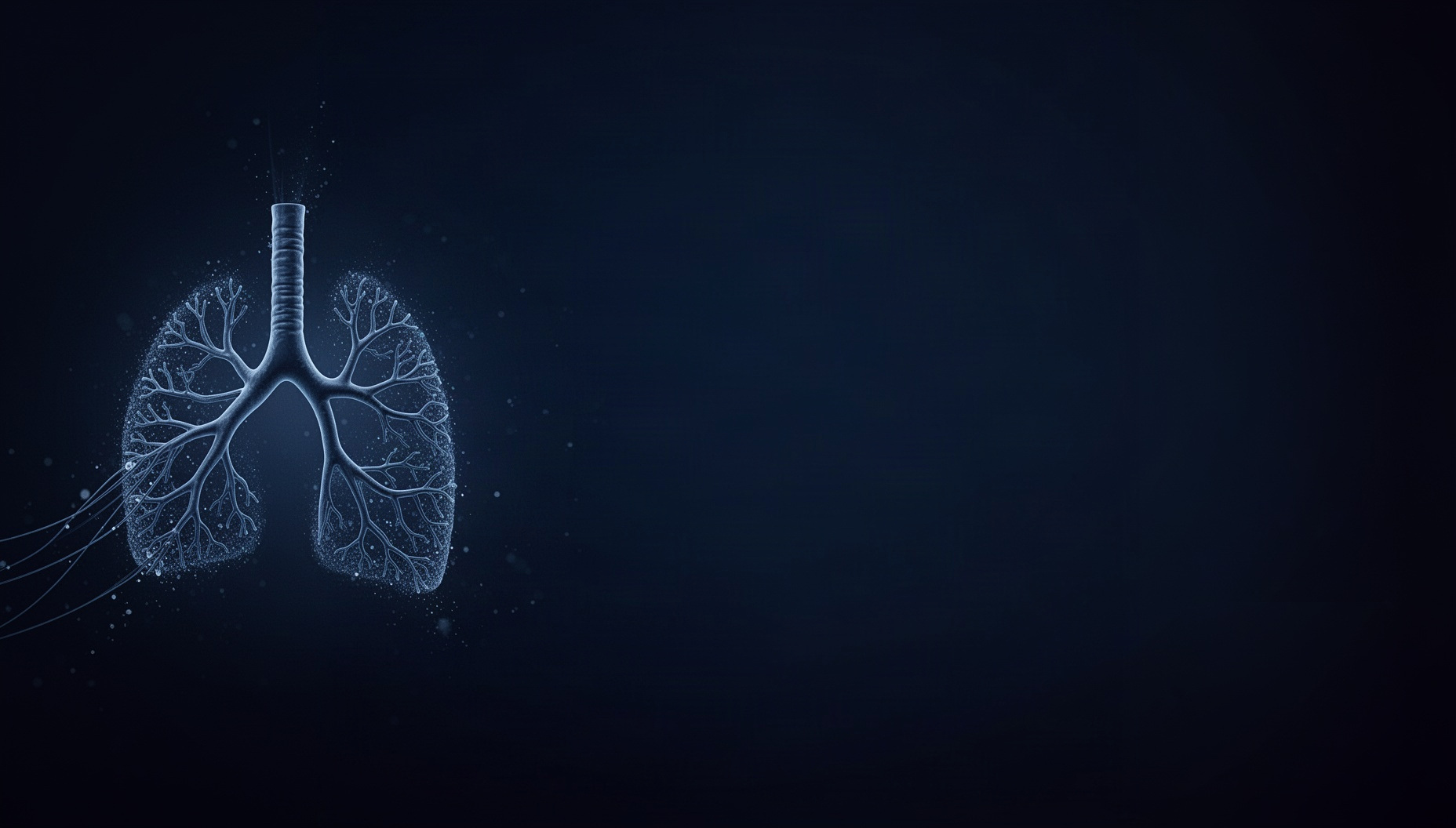 Lung powerpoint background with a illustrated bronchial tree on the left edge, deep navy