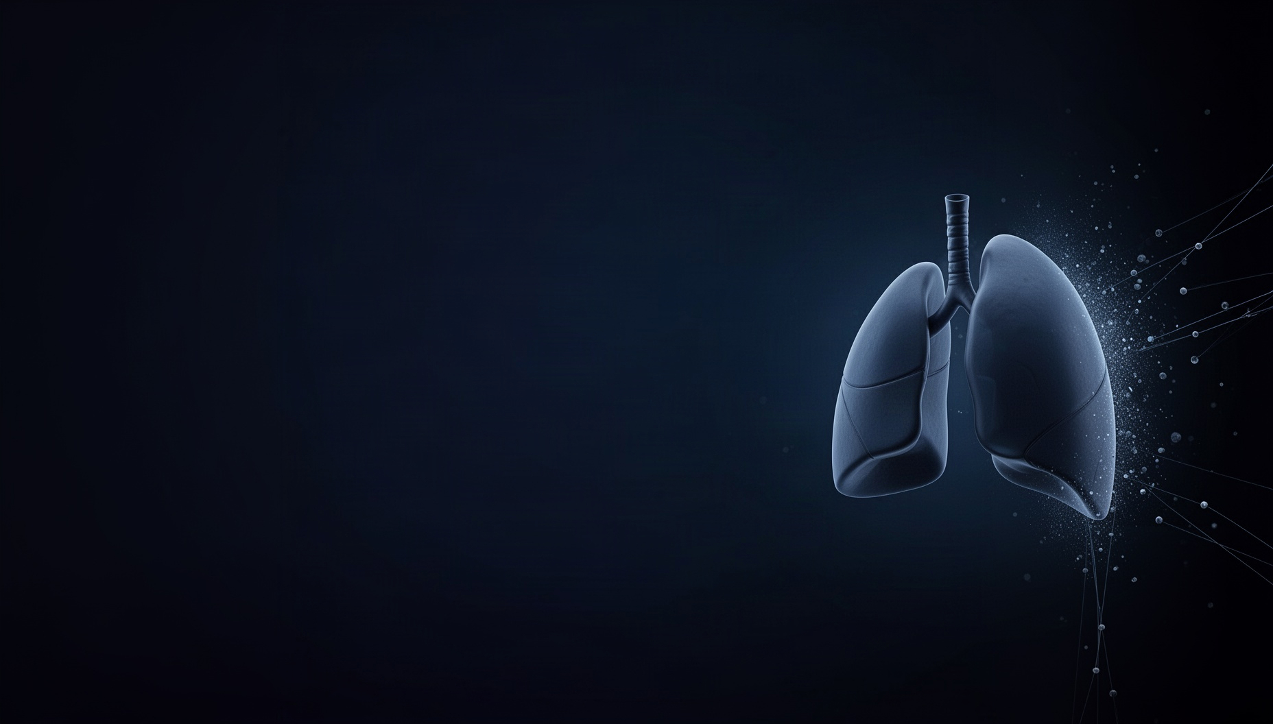 Lung powerpoint background with a illustrated lung on the right edge, deep navy