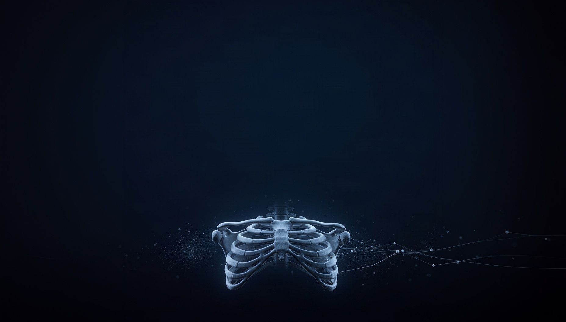 Lung powerpoint background with a illustrated rib cage along the bottom edge, deep navy