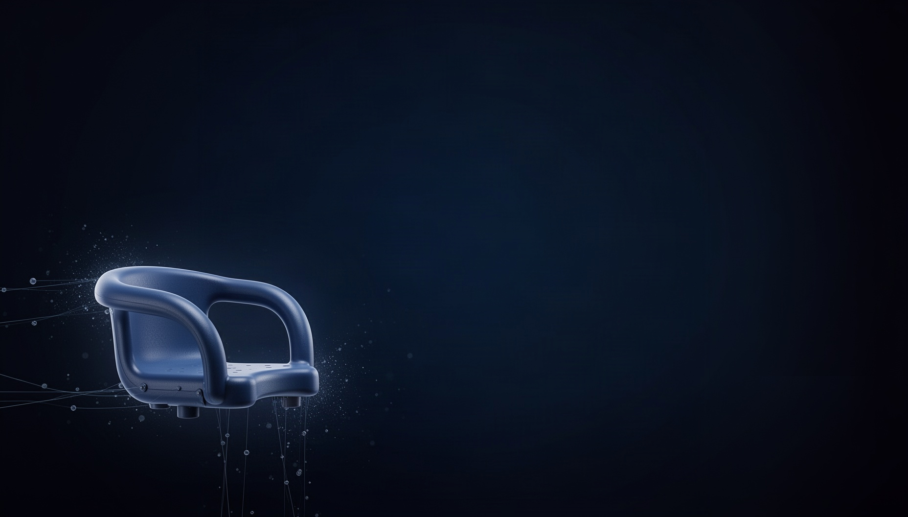 Mobility aids powerpoint background with a realistic shower chair in opposite corners (bottom left, top right), deep navy