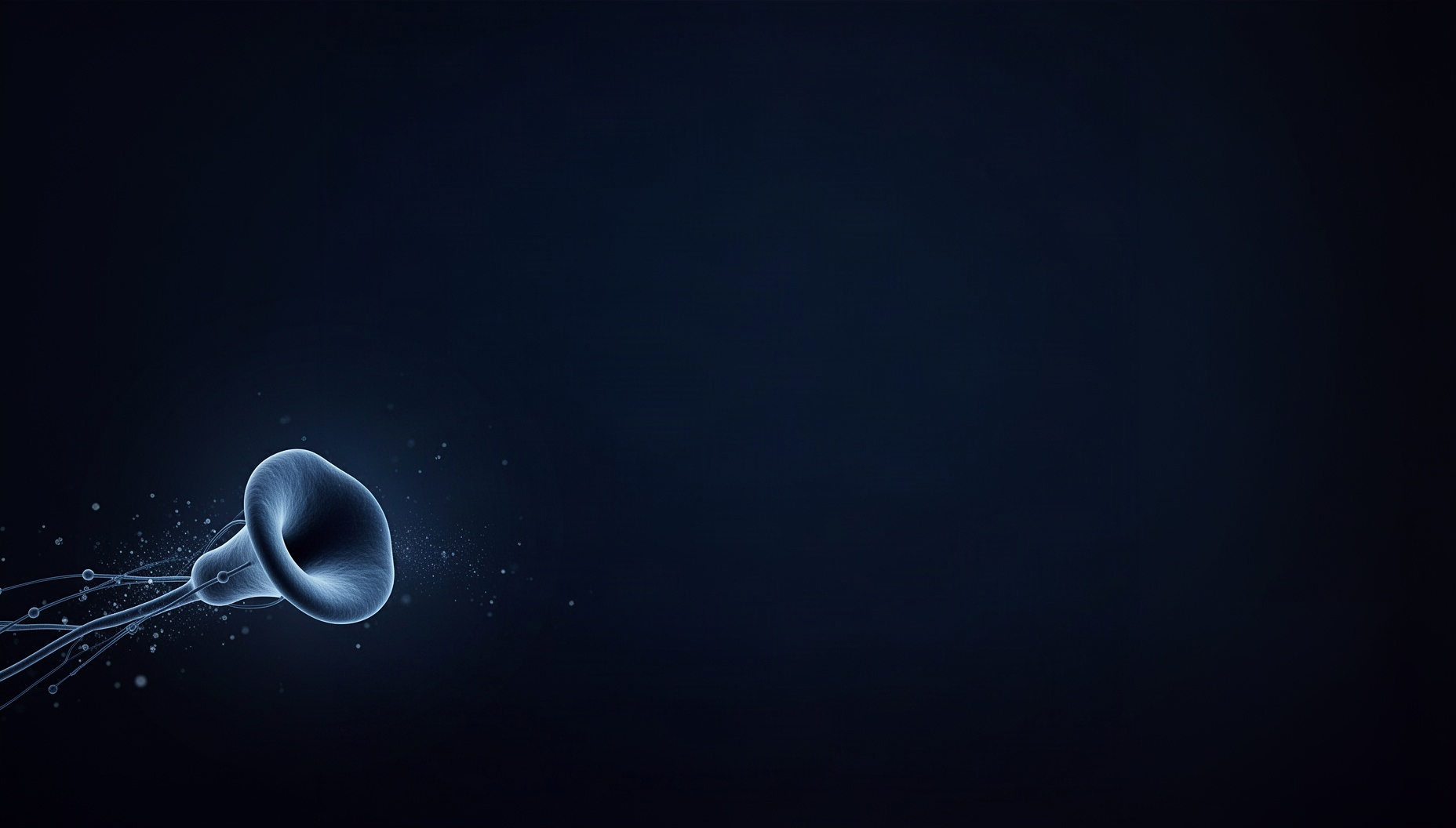 Navy blue slide background with a holographic venous valve in opposite corners, deep navy
