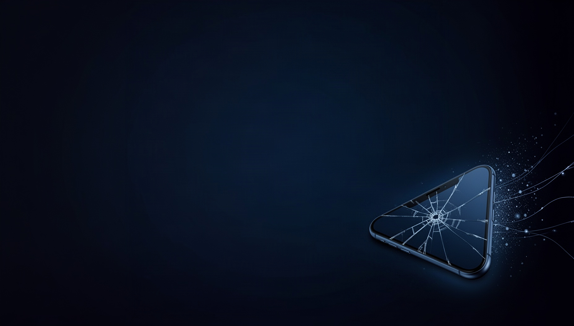 Electronics PowerPoint background with a holographic smartphone in opposite corners, deep navy