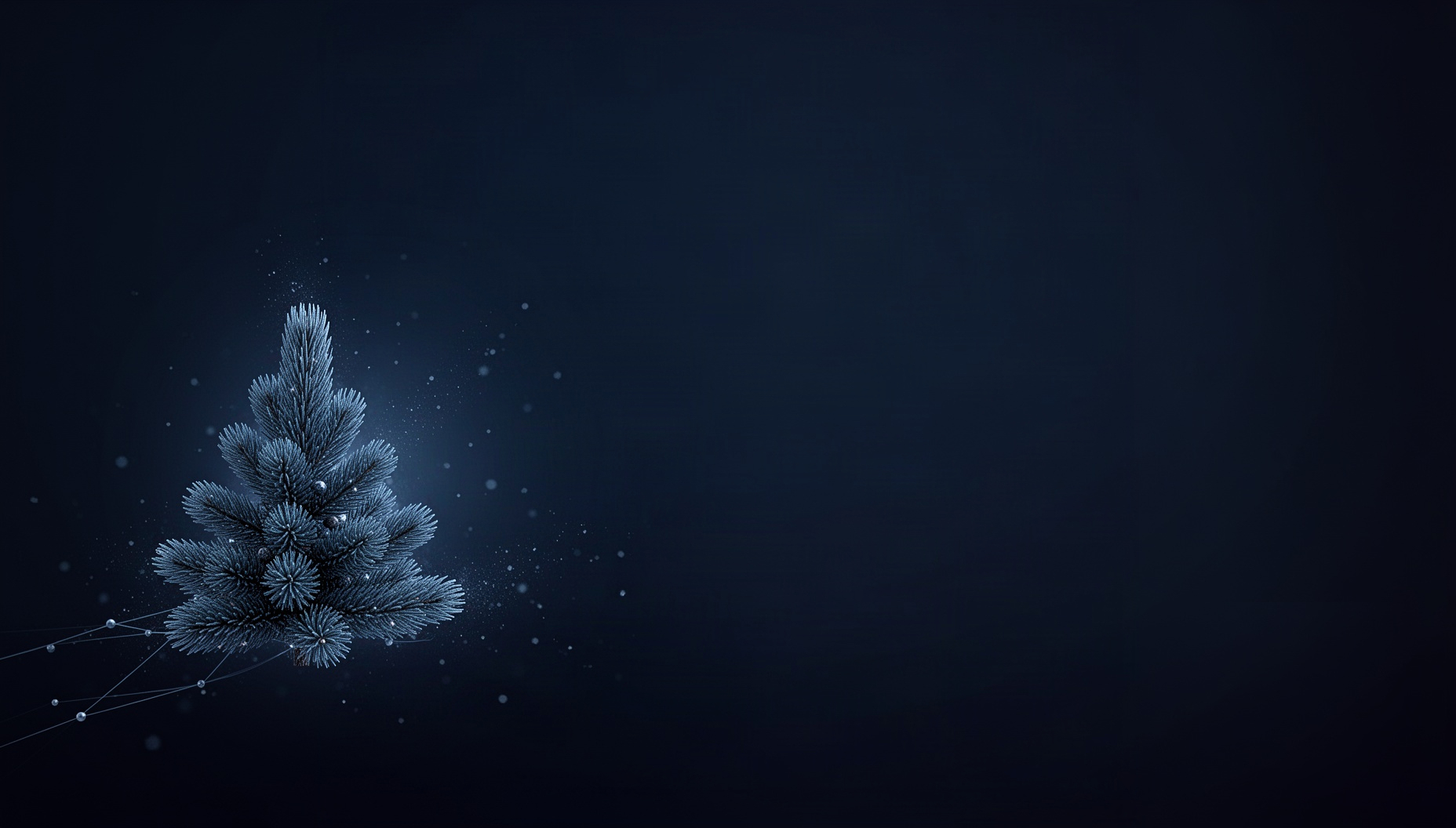 Nature slide background with a spruce cone cluster in opposite corners (bottom left, top right), deep navy
