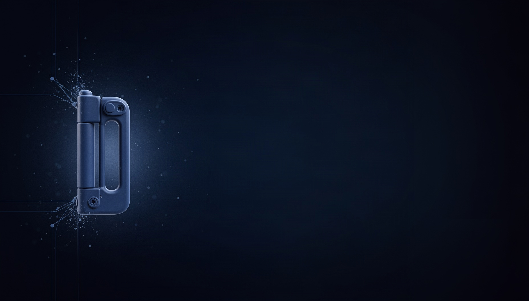 Baby powerpoint background with a holographic safety gate on the left edge, deep navy