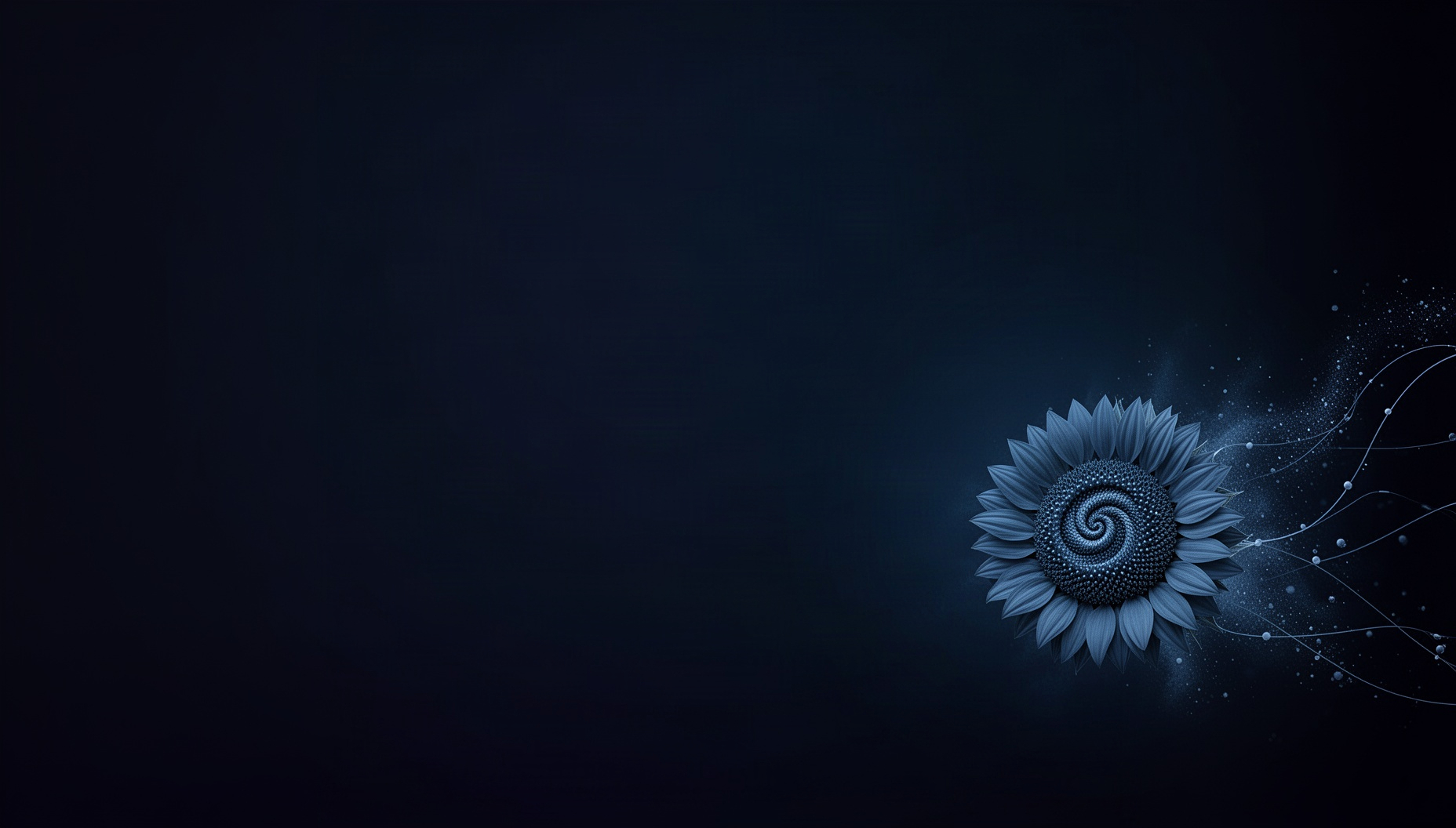 Forest slide background with a holographic sunflower head in opposite corners, deep navy