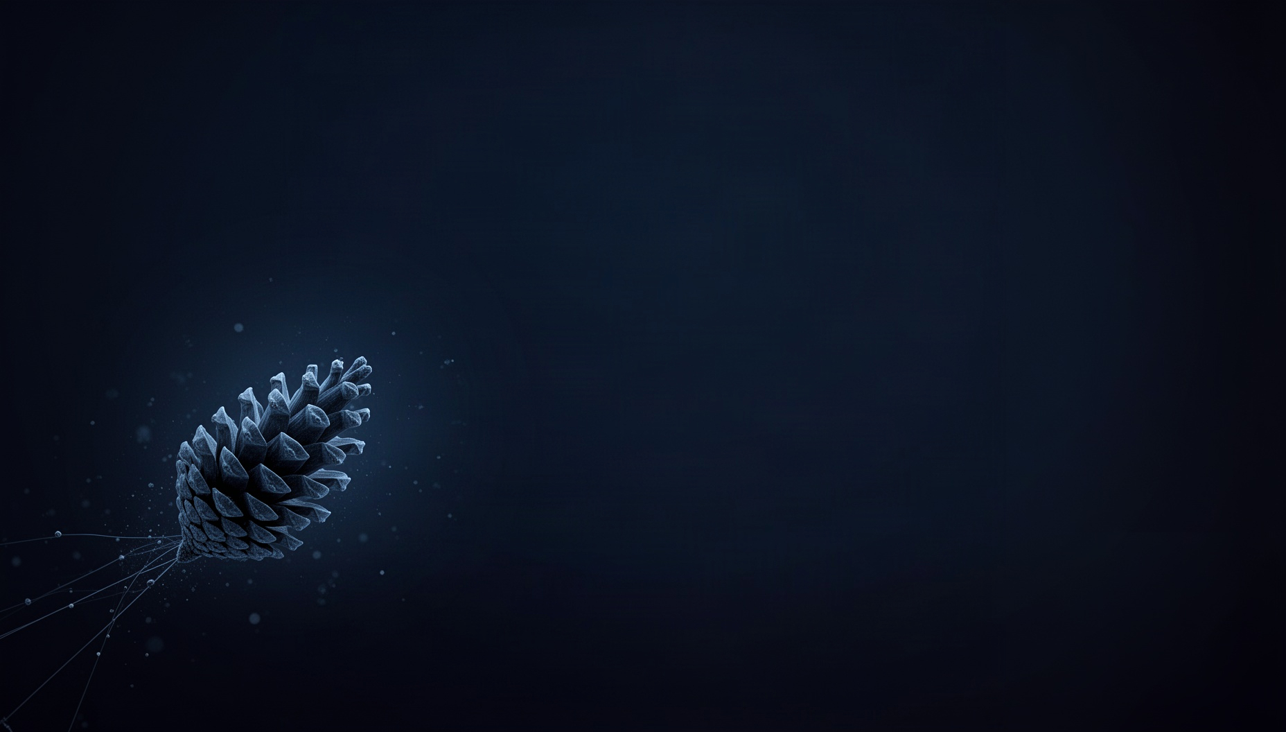 Forest slide background with a holographic pine cone in opposite corners, deep navy