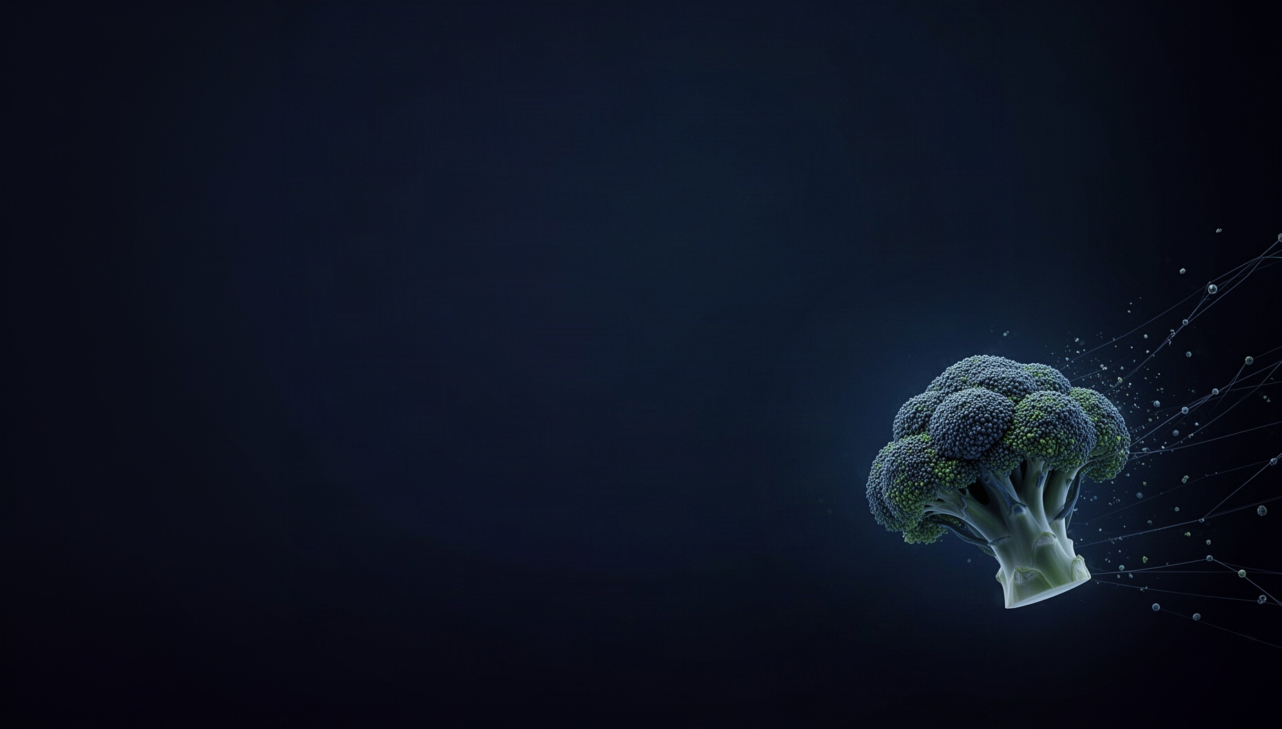 Nutrition PowerPoint background with a painterly broccoli crown in opposite corners, deep navy