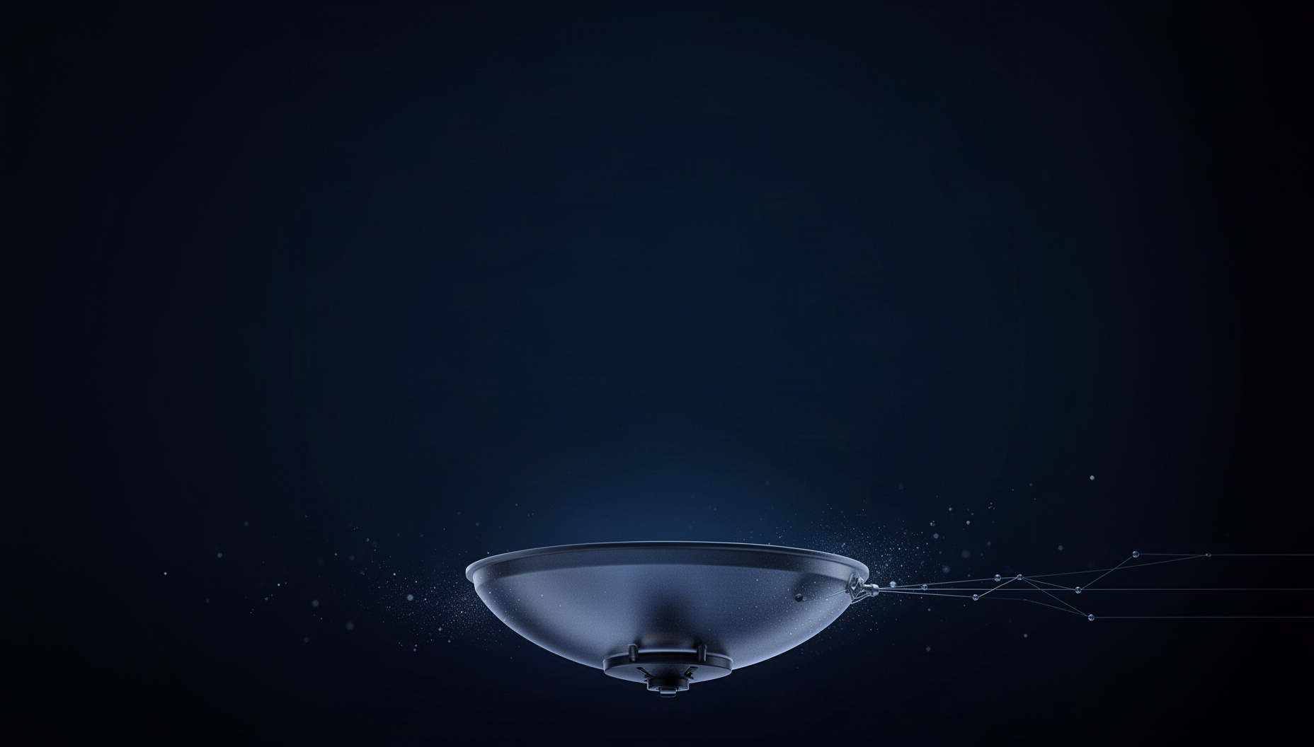 Photography PowerPoint background with a holographic reflector dish along the bottom edge, deep navy