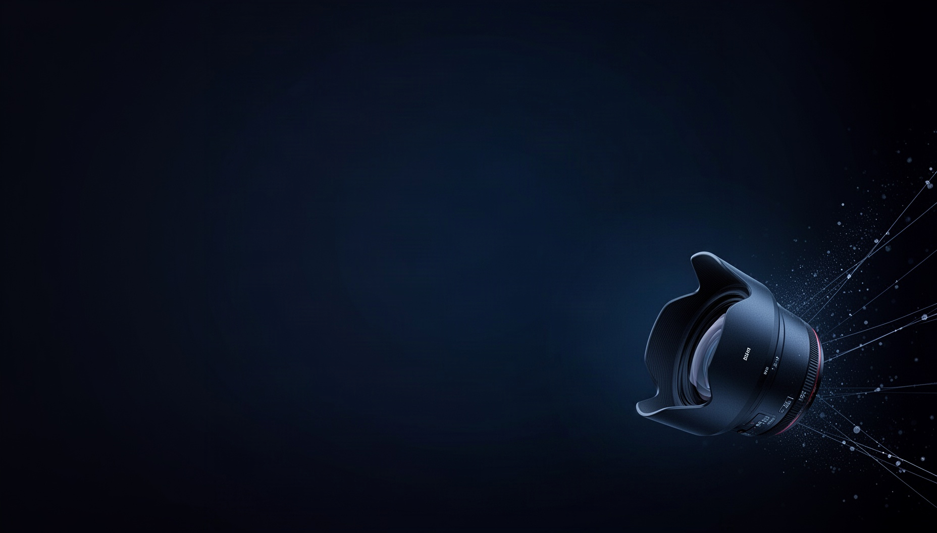 Photography PowerPoint background with a holographic lens hood in opposite corners, deep navy
