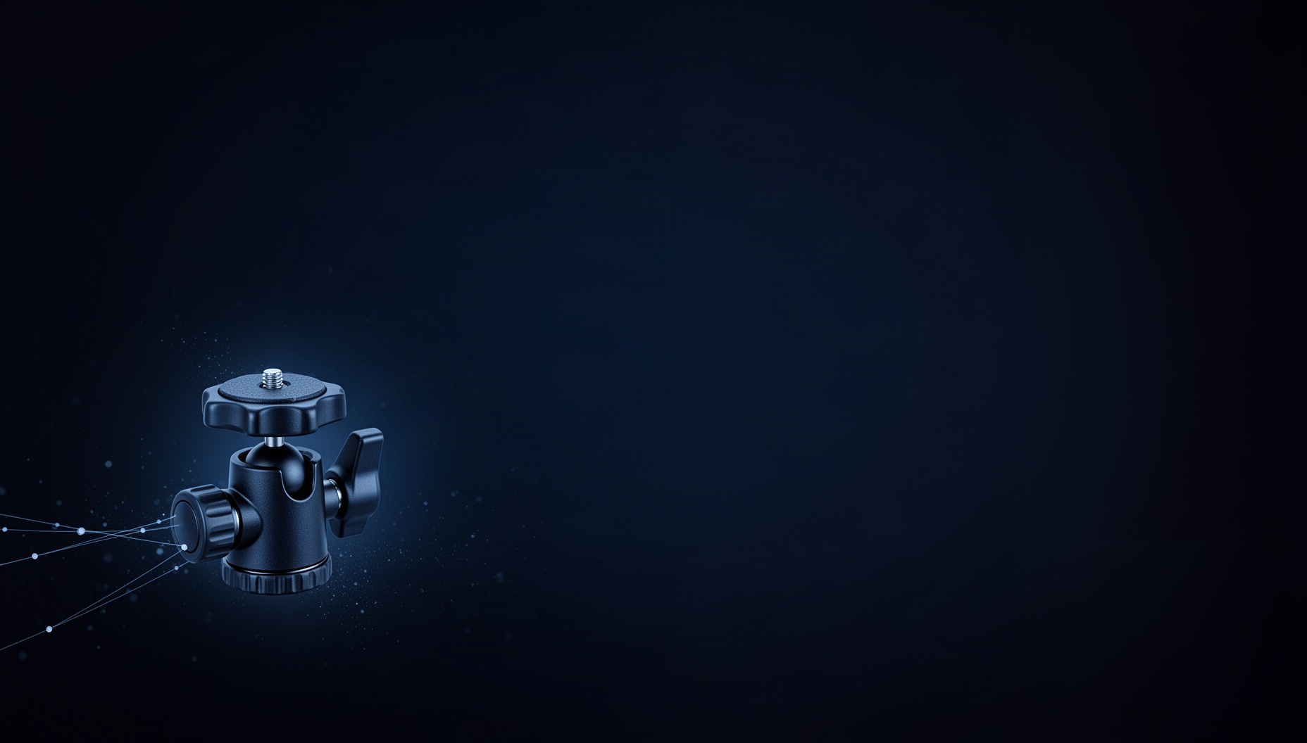 Photography PowerPoint background with a holographic tripod head in opposite corners, deep navy