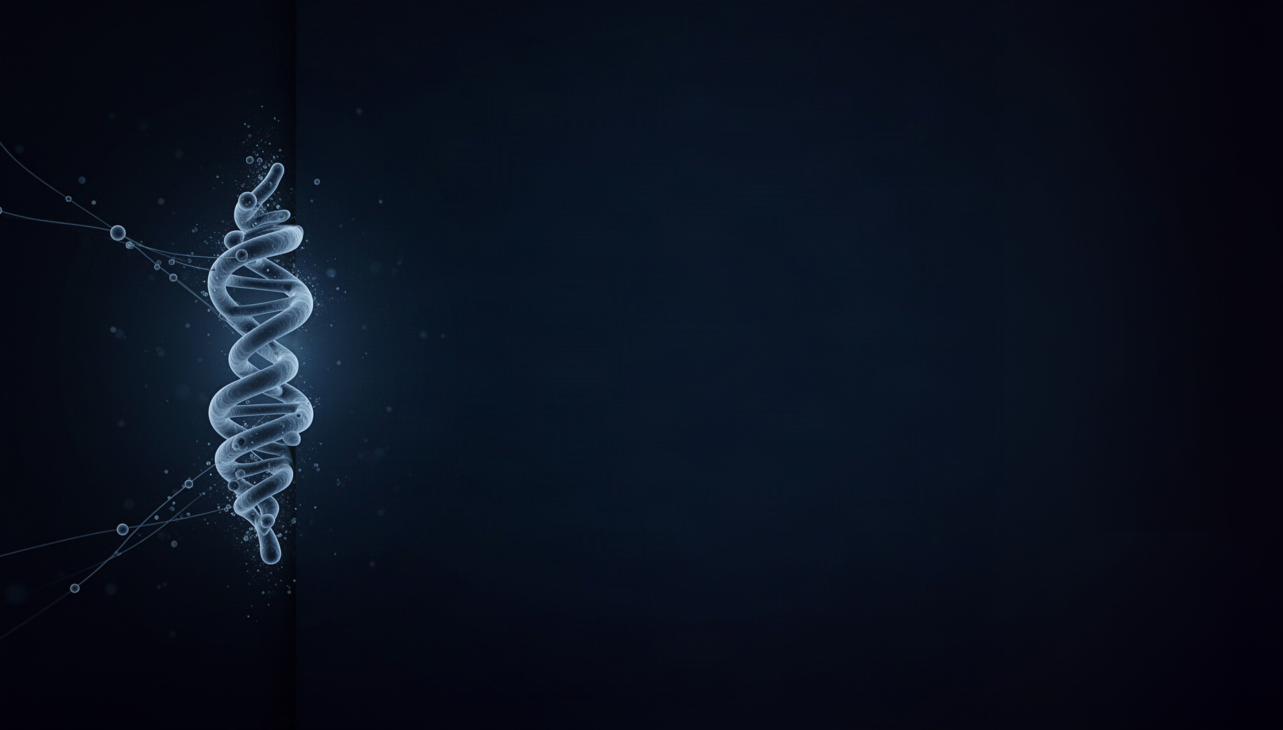 Dark blue slide background with a holographic receptor protein on the left edge, deep navy