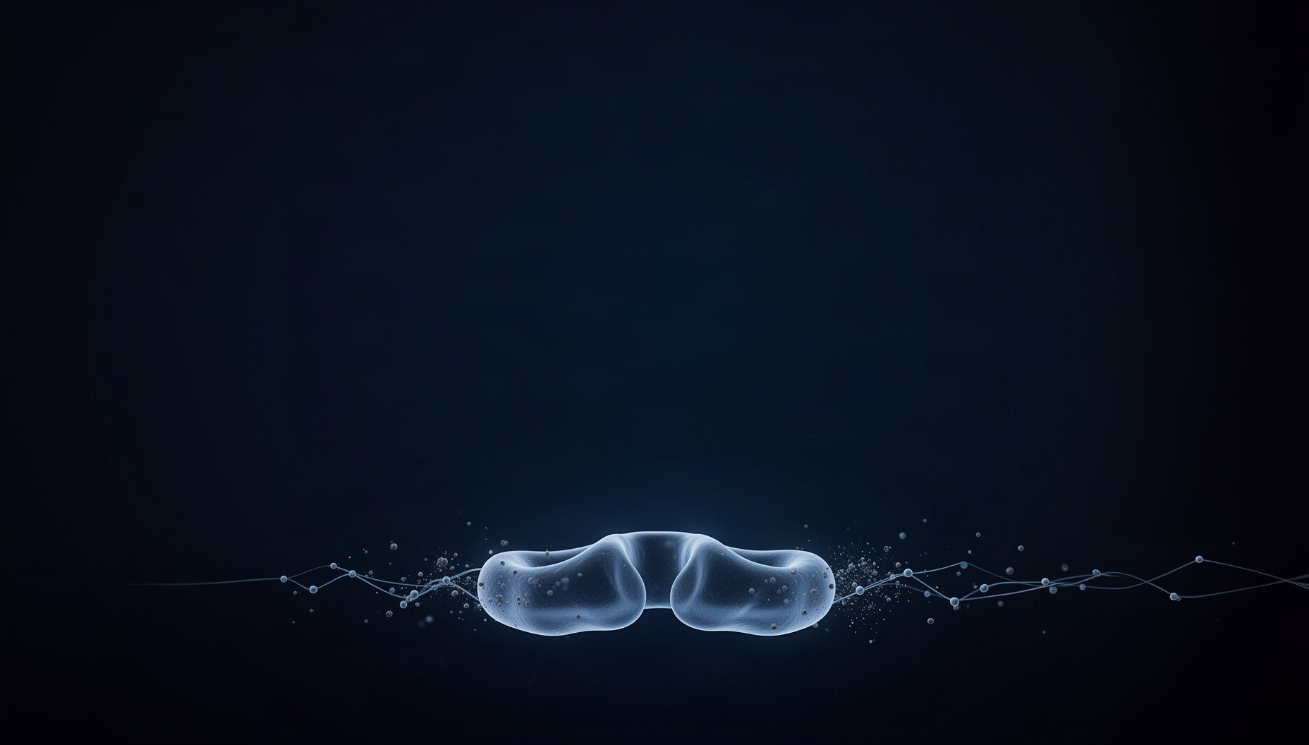 Dark blue slide background with a holographic enzyme binding cleft along the bottom edge, deep navy