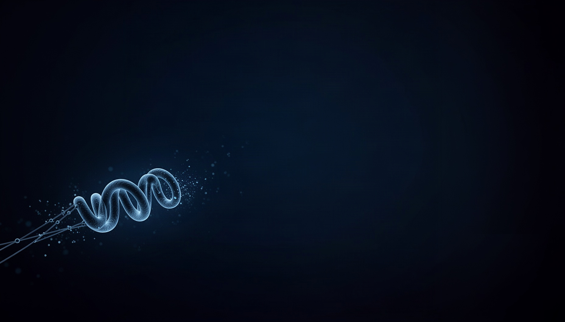 Dark blue slide background with a holographic peptide hormone in opposite corners, deep navy