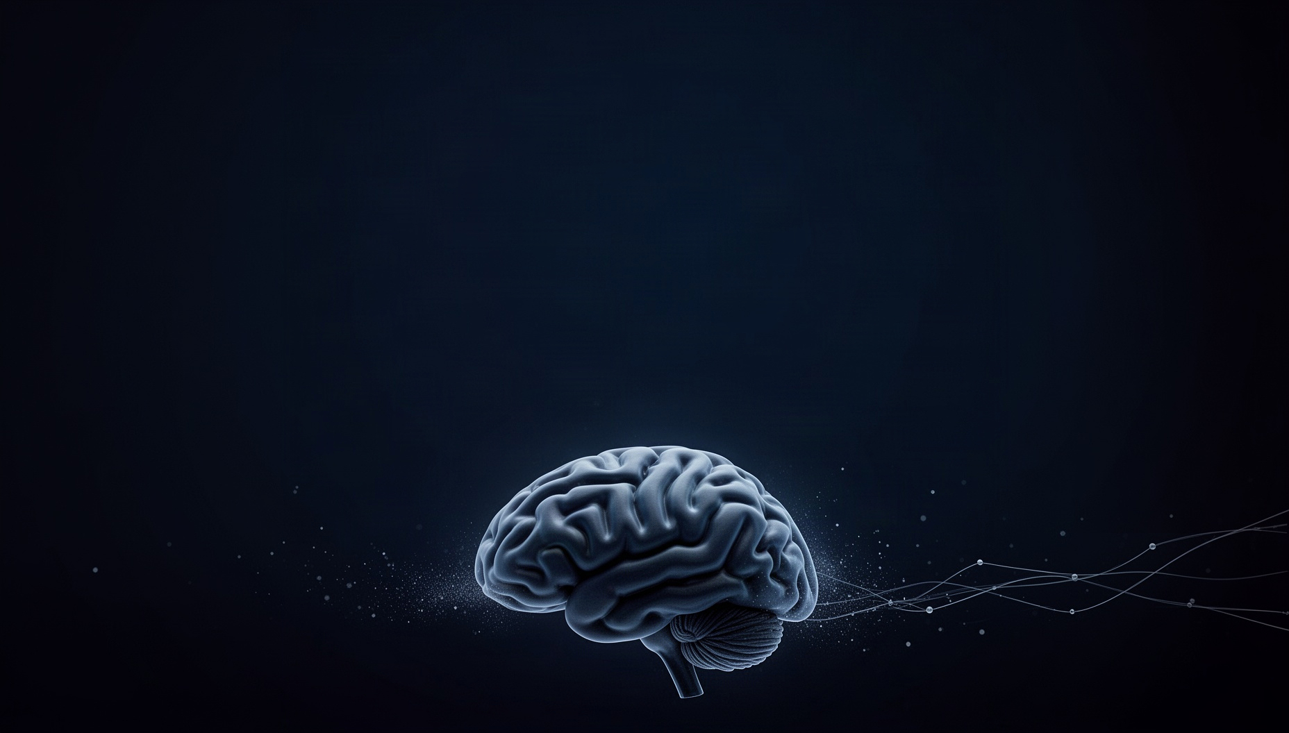 Neuroscience powerpoint background with a blue cerebral cortex along the bottom edge, deep navy