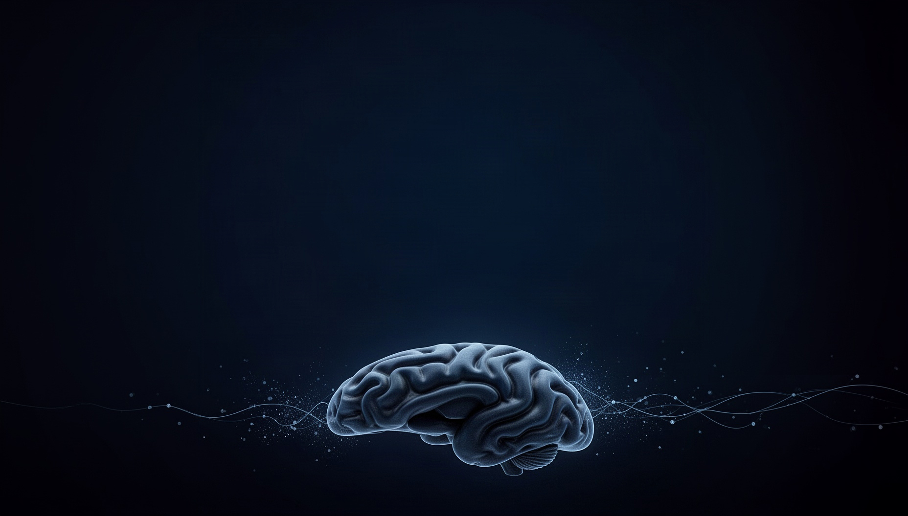 Brain slide background with a holographic cortical fold along the bottom edge, deep navy