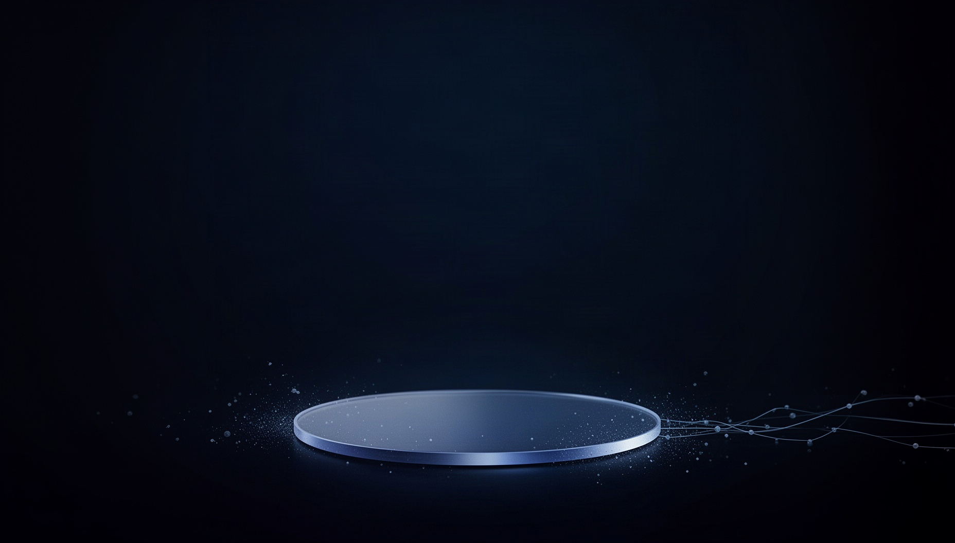 Semiconductor powerpoint background with a realistic silicon wafer along the bottom edge, deep navy