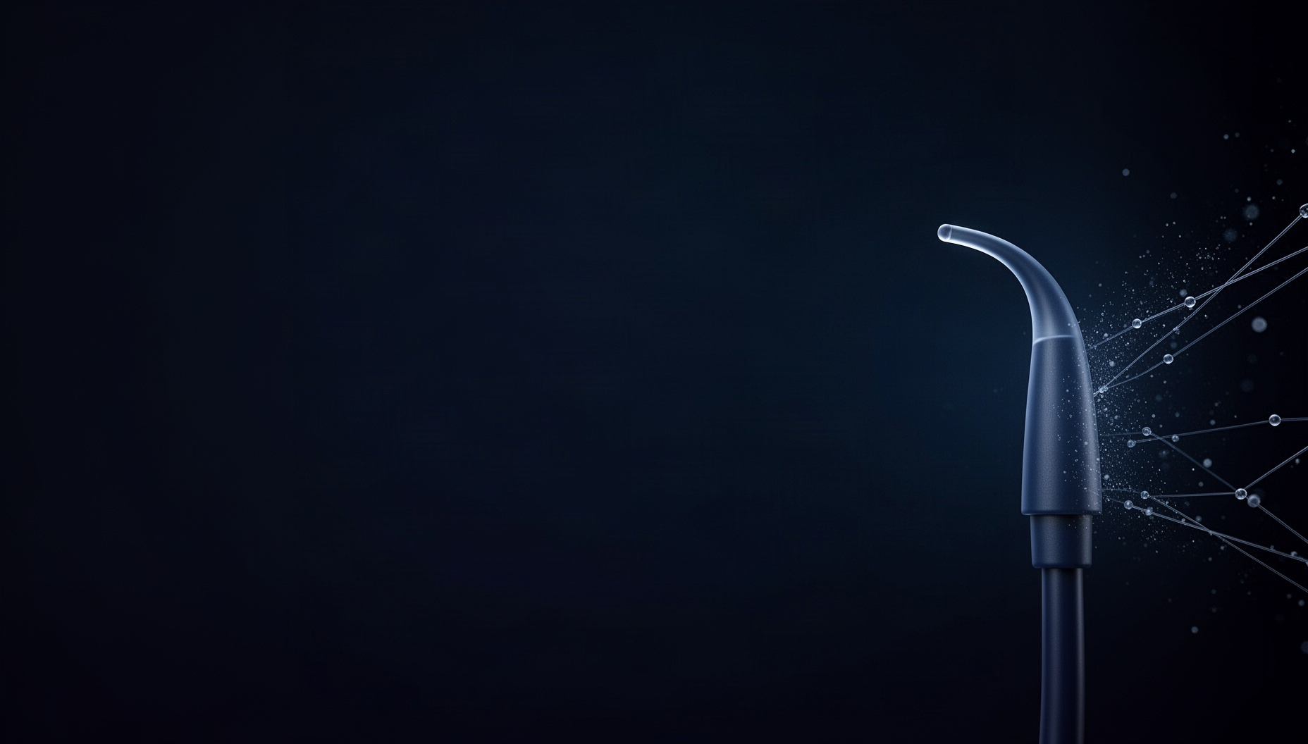 Navy blue PowerPoint background with a holographic sensing filament on the right edge, deep navy