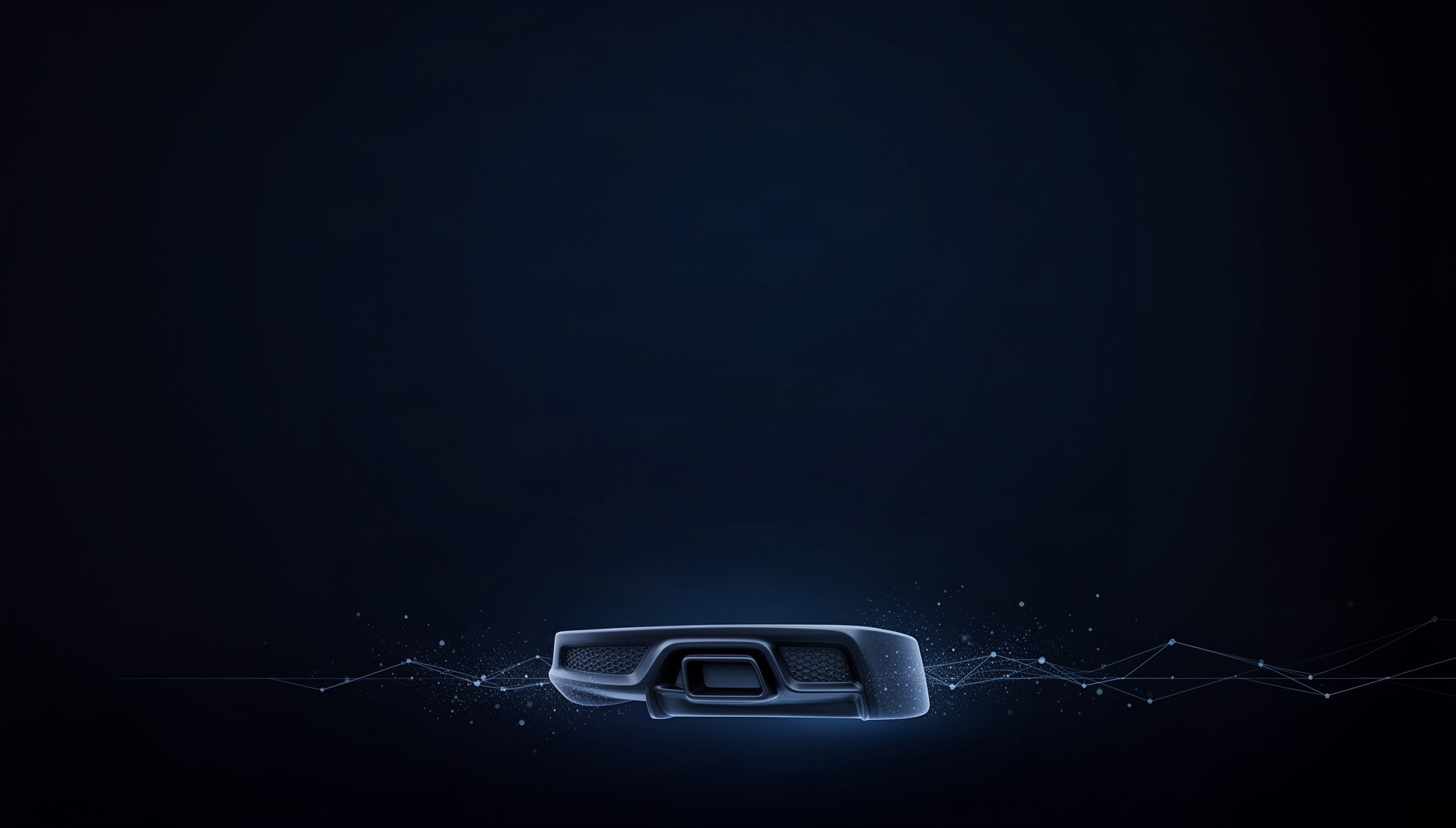 Car presentation background with a holographic rear diffuser along the bottom edge, deep navy