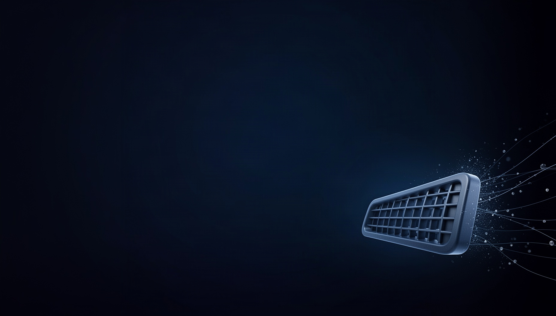 Car presentation background with a holographic front grille corner in opposite corners (top left, bottom right), deep navy