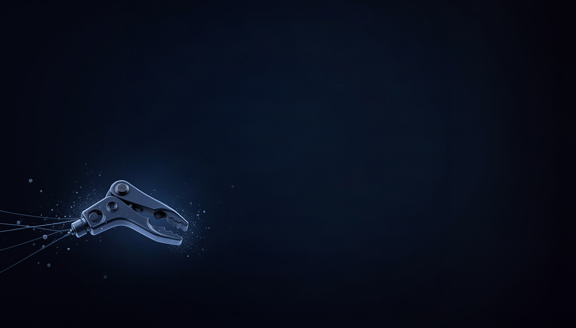Car presentation background with a holographic brake caliper in opposite corners (bottom left, top right), deep navy