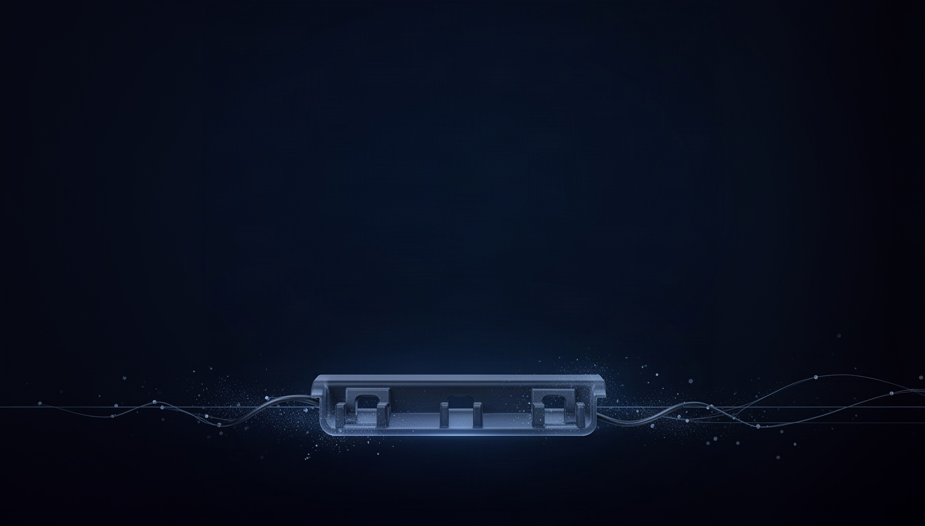 Technology PowerPoint background with a holographic cable tray along the bottom edge, deep navy