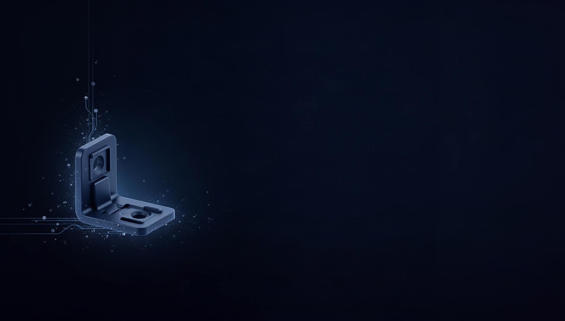 Technology PowerPoint background with a holographic patch panel in opposite corners, deep navy