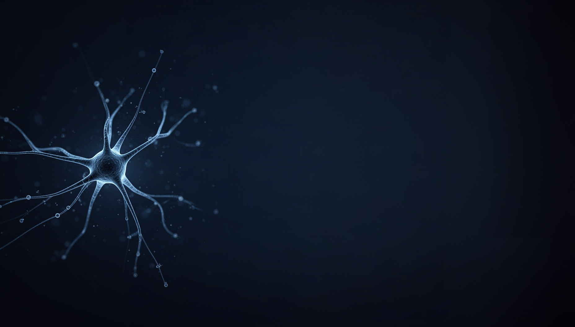 Histology powerpoint background with a blue neuron on the left edge, deep navy